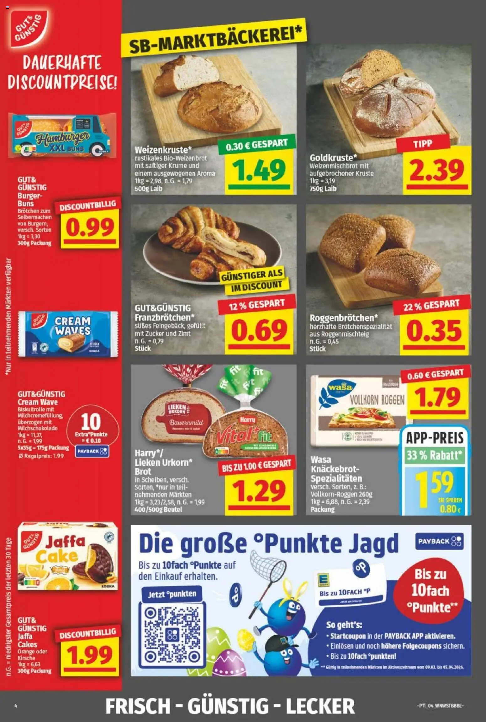 NP Discount Prospekt – gültig ab 09.03.2026 | Seite: 4 | Produkte: Burger, Zucker, Brot