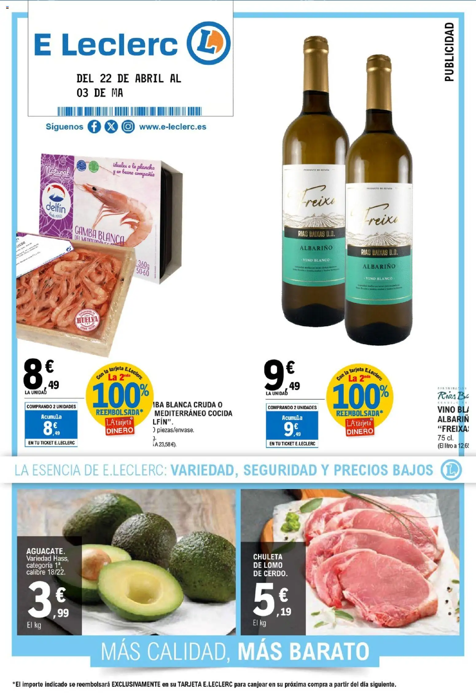 E.Leclerc folleto │ válido desde el 22.04.2026 | Página: 1 | Productos: Vino, Plancha, Gamba