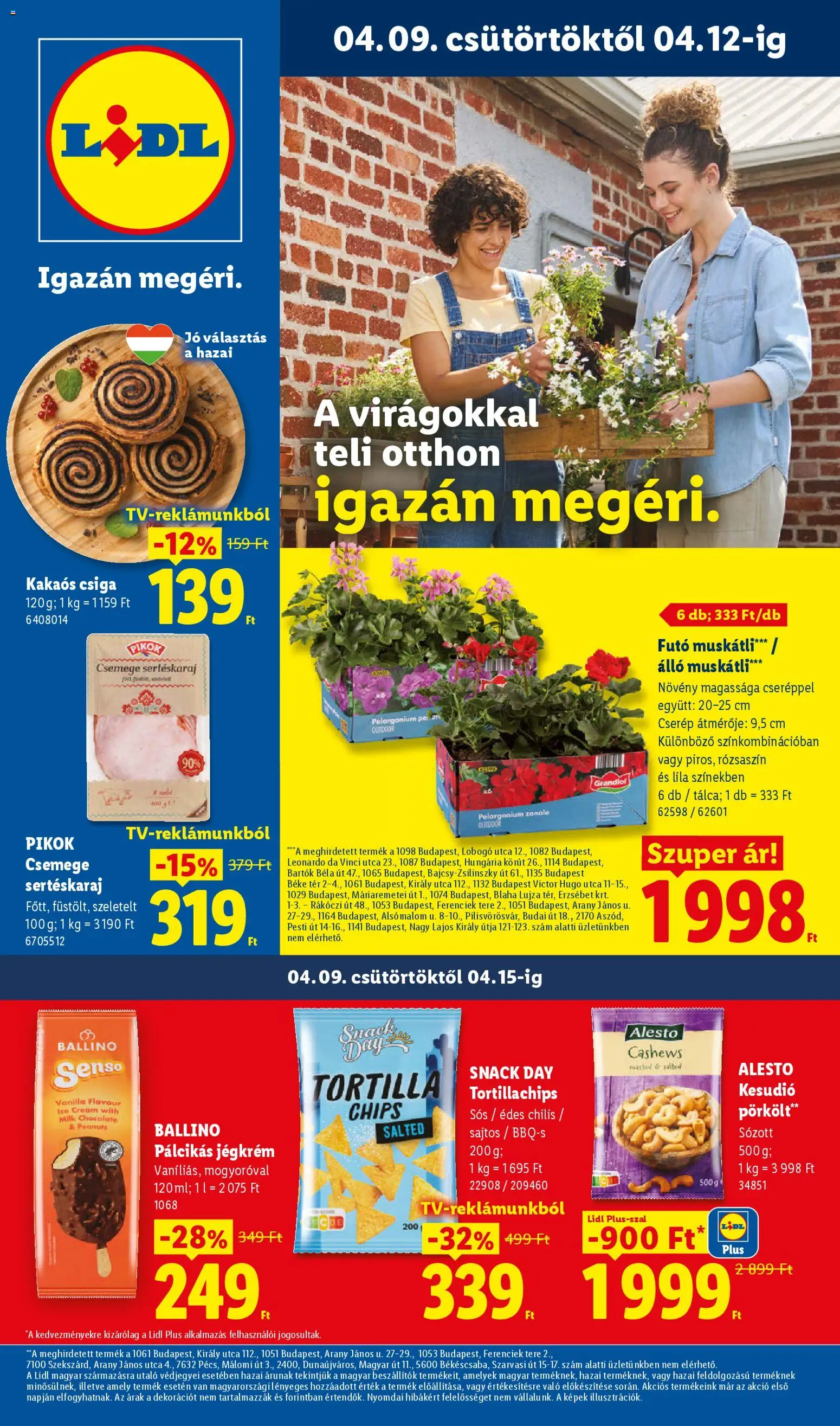 Lidl akciós ujság - amely érvényes a következő dátumtól: 09.04.2026 | Oldal: 1 | Termékek: Chips, Tortillachips, Kakaós csiga, Pálcikás jégkrém