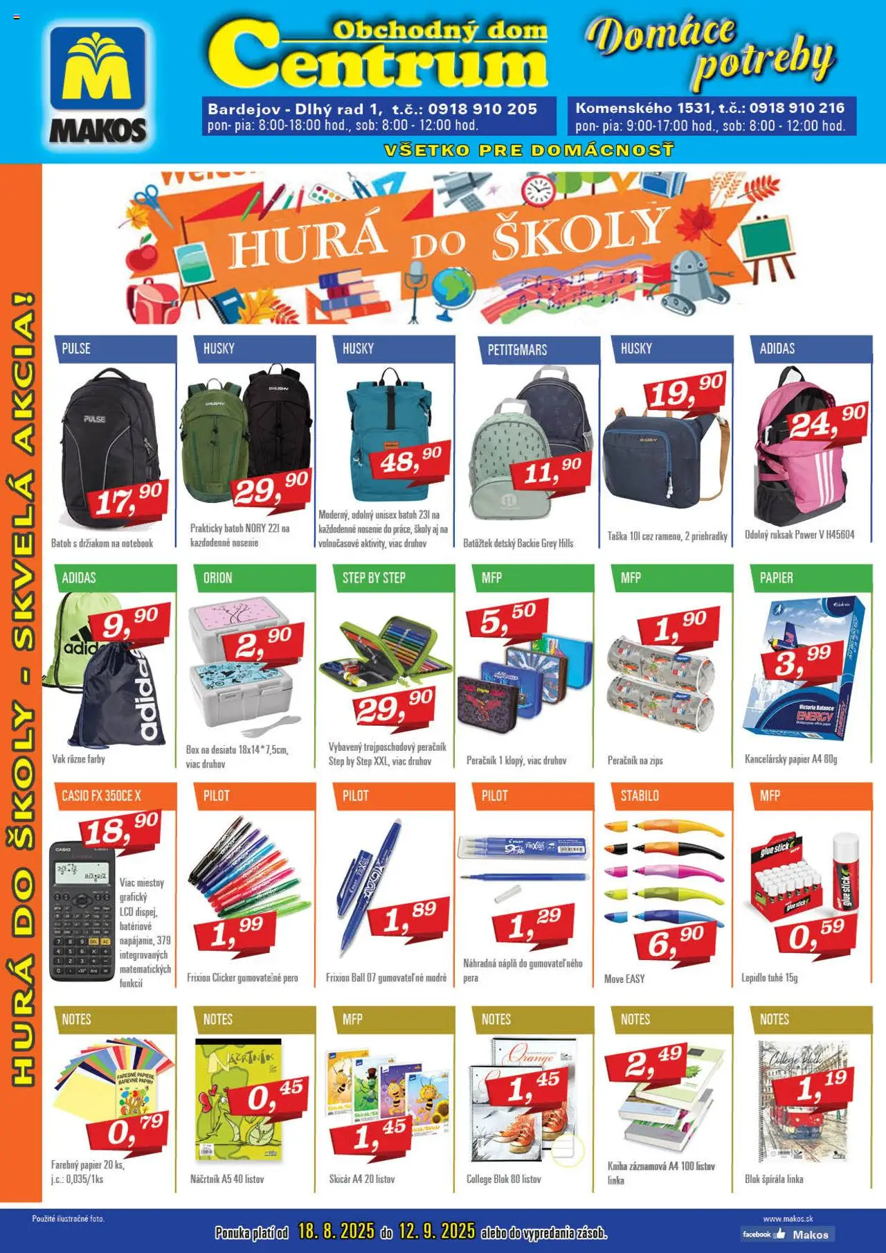 Makos hurá do školy │ platný od 18.08.2025 | Strana: 1 | Produkty: Kniha, Pero, Peračník, Adidas
