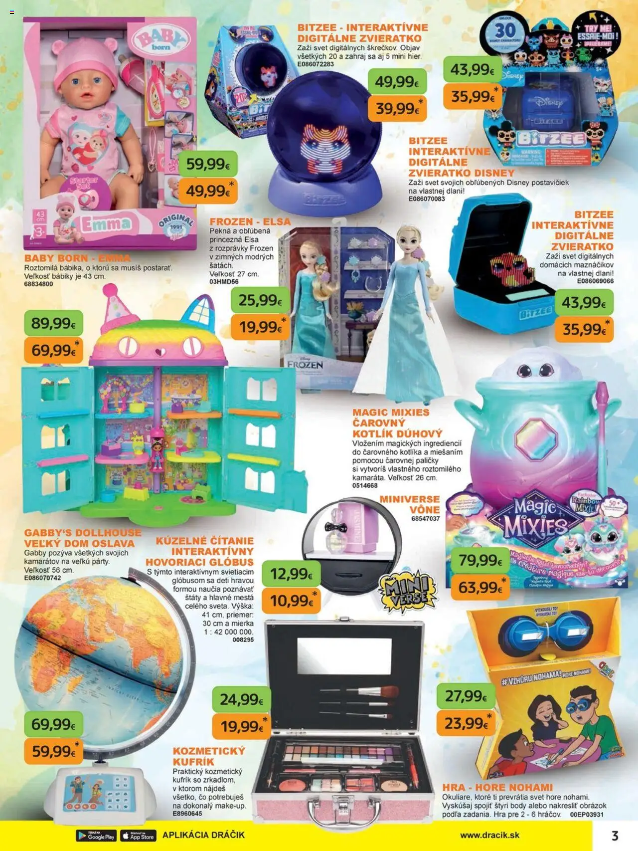 Nové Dráčik akcie – leták je platný od 03.10.2025 | Strana: 3 | Produkty: Hra, Glóbus, Baby Born