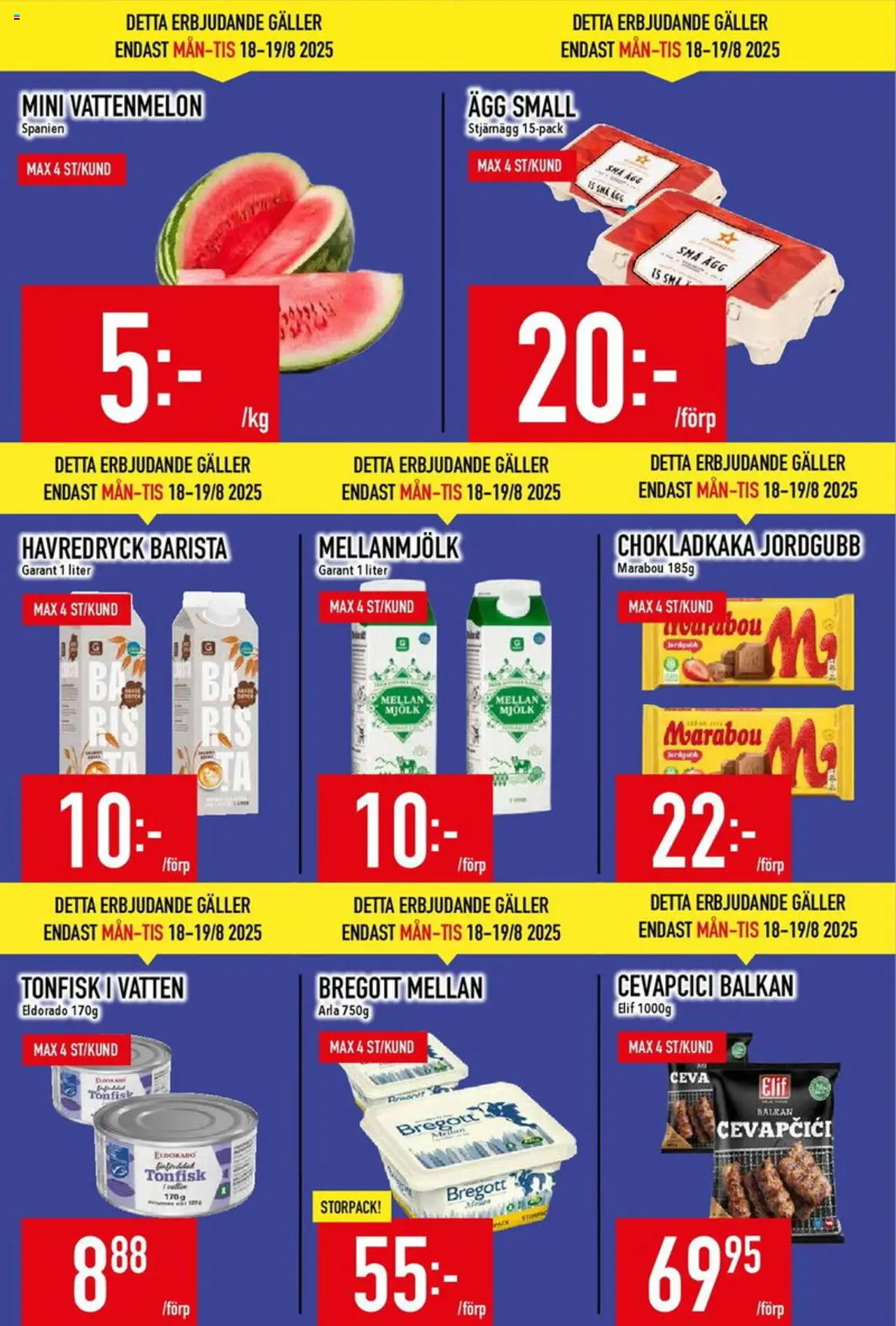 Matdax reklamblad aktuell från 18.08.2025 | Sida: 2 | Produkter: Galler, Vattenmelon, Mjölk, Tonfisk