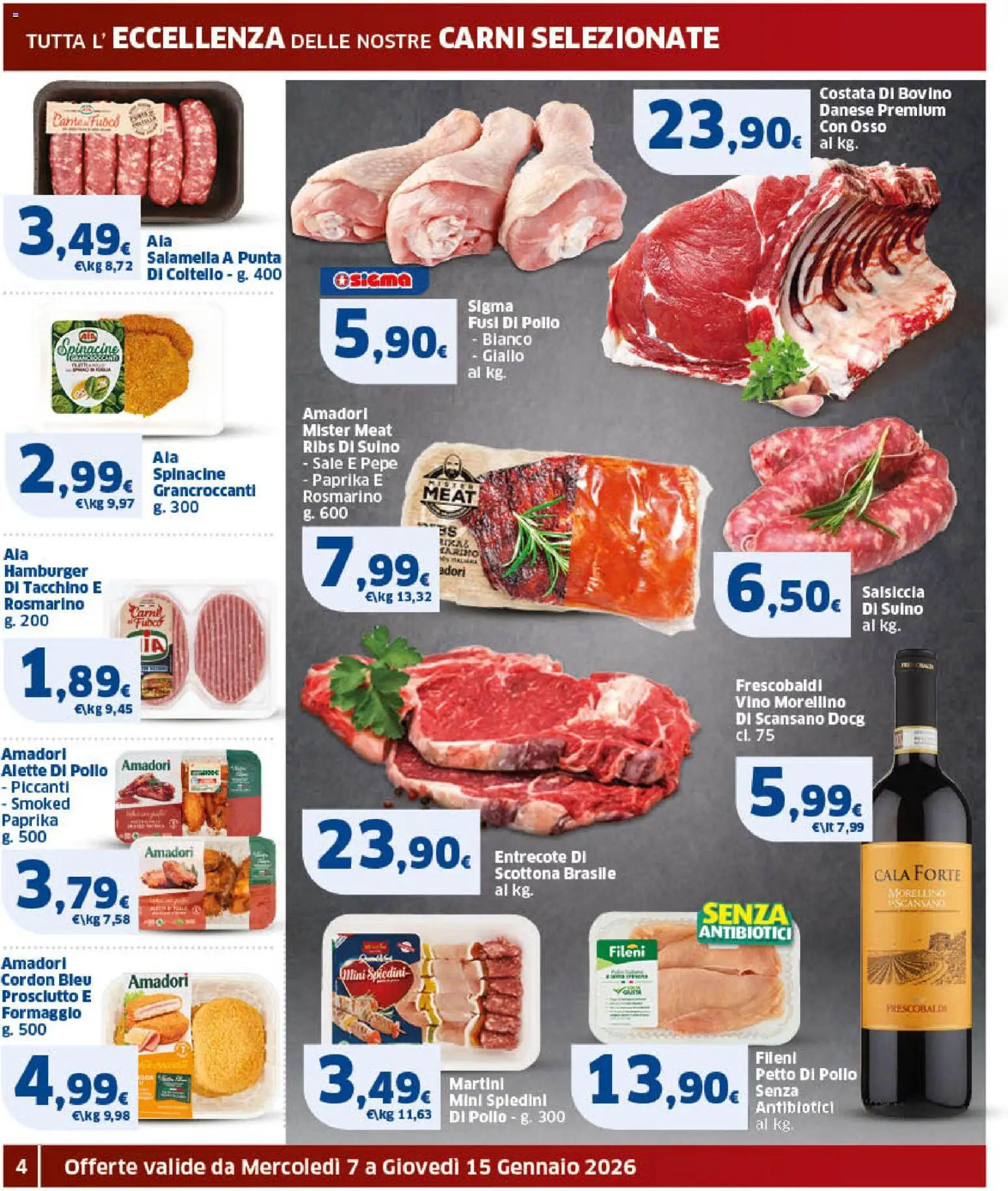 Volantino SIGMA del 07.01.2026 | Pagina: 4 | Prodotti: Bovino, Tacchino, Prosciutto, Hamburger