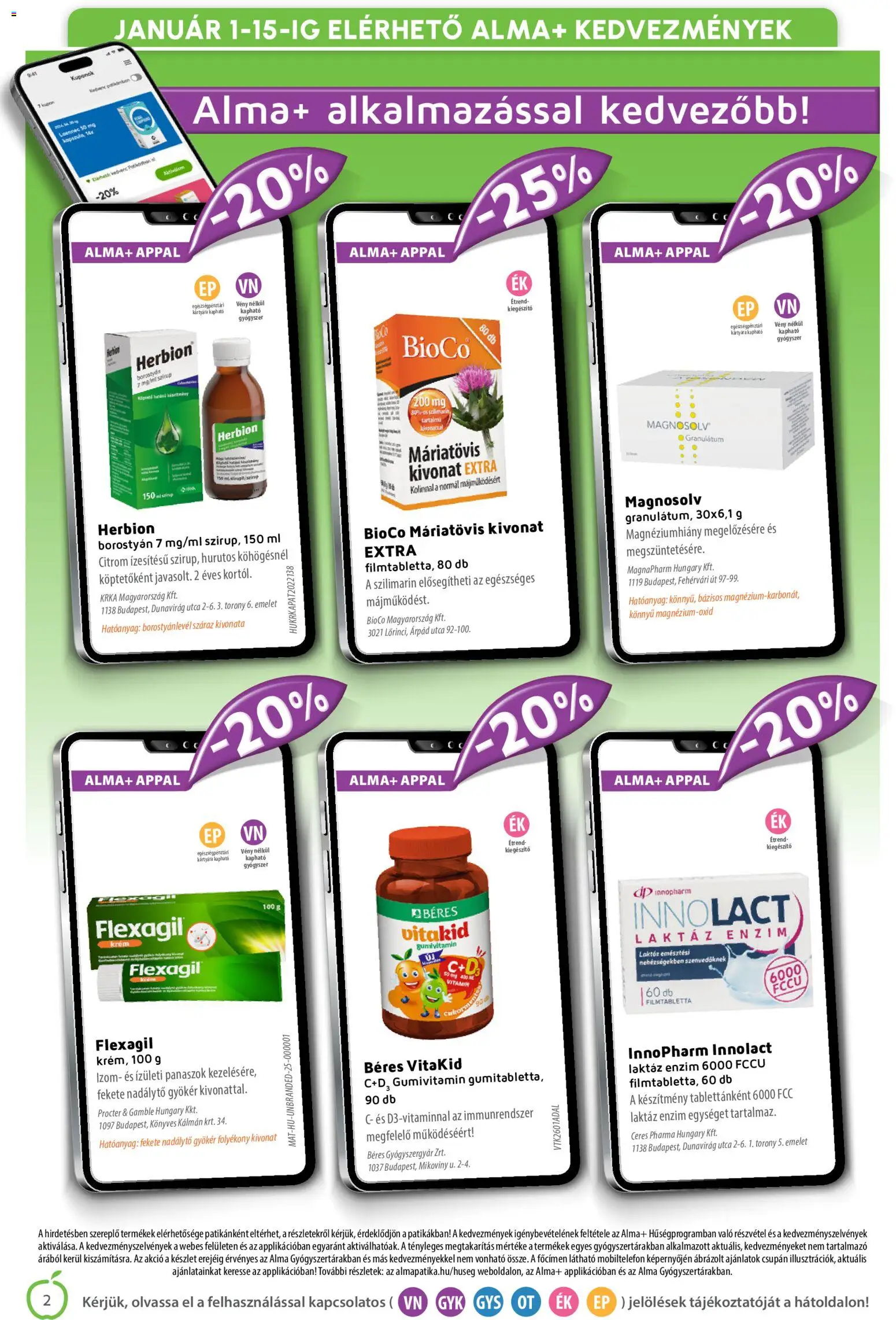 Alma Gyógyszertárak akciós ujság - amely érvényes a következő dátumtól: 01.01.2026 | Oldal: 2 | Termékek: Alma, Citrom