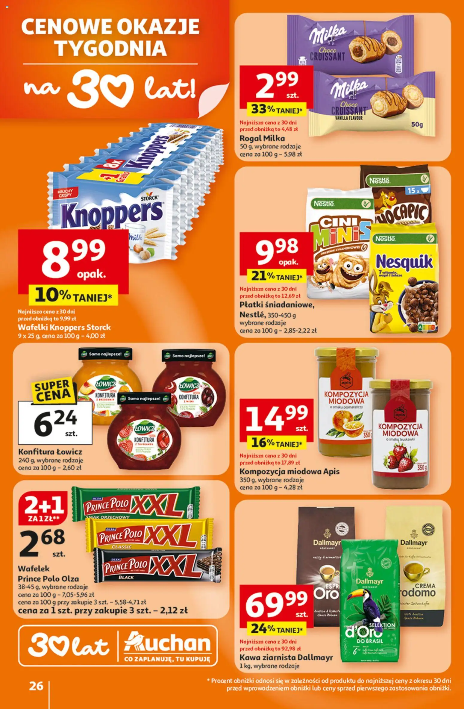 Auchan Gazetka - 30 Lat Hipermarket od 05.02.2026 | Strona: 26 | Produkty: Prince polo xxl, Kawa ziarnista, Truskawki, Płatki