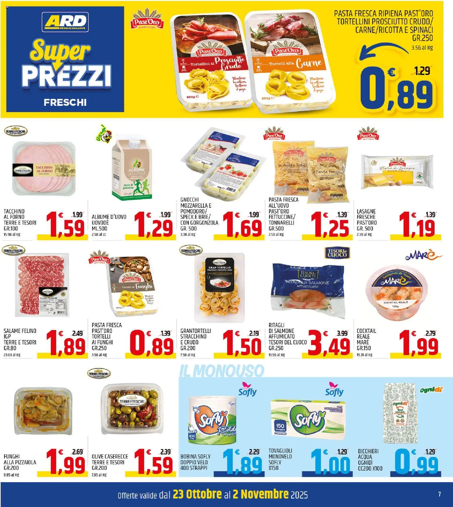 Volantino ARD Discount del 23.10.2025 | Pagina: 7 | Prodotti: Acqua, Tacchino, Mozzarella, Gnocchi