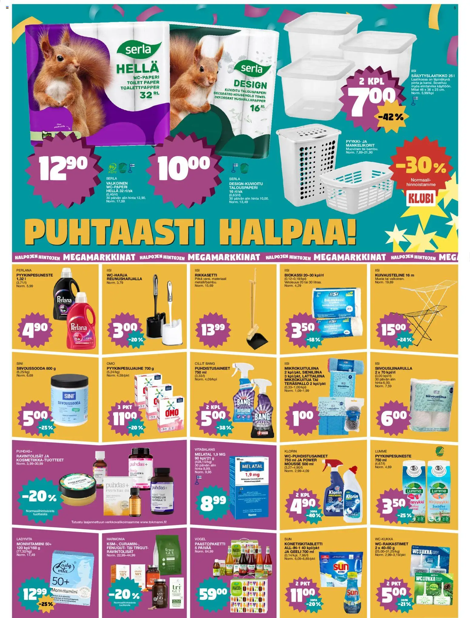 Tokmanni tarjoukset – voimassa 19.01.2026 alkaen | Sivu: 5 | Tuotteet: Hella, Mikrokuituliina, Mousse, Wc-paperi