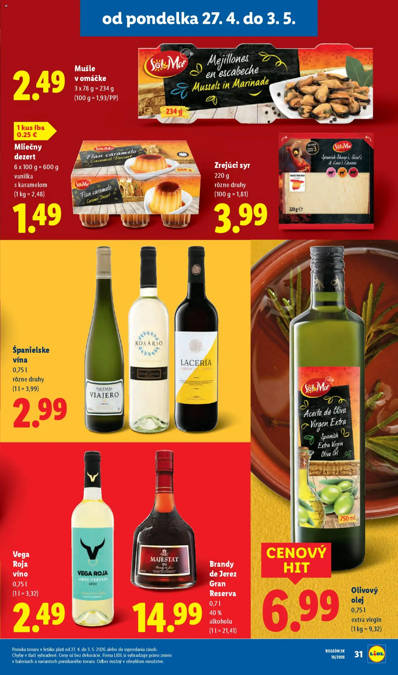 Nové Lidl akcie – leták je platný od 27.04.2026 | Strana: 33 | Produkty: Syr, Olej, Víno, Olivový olej