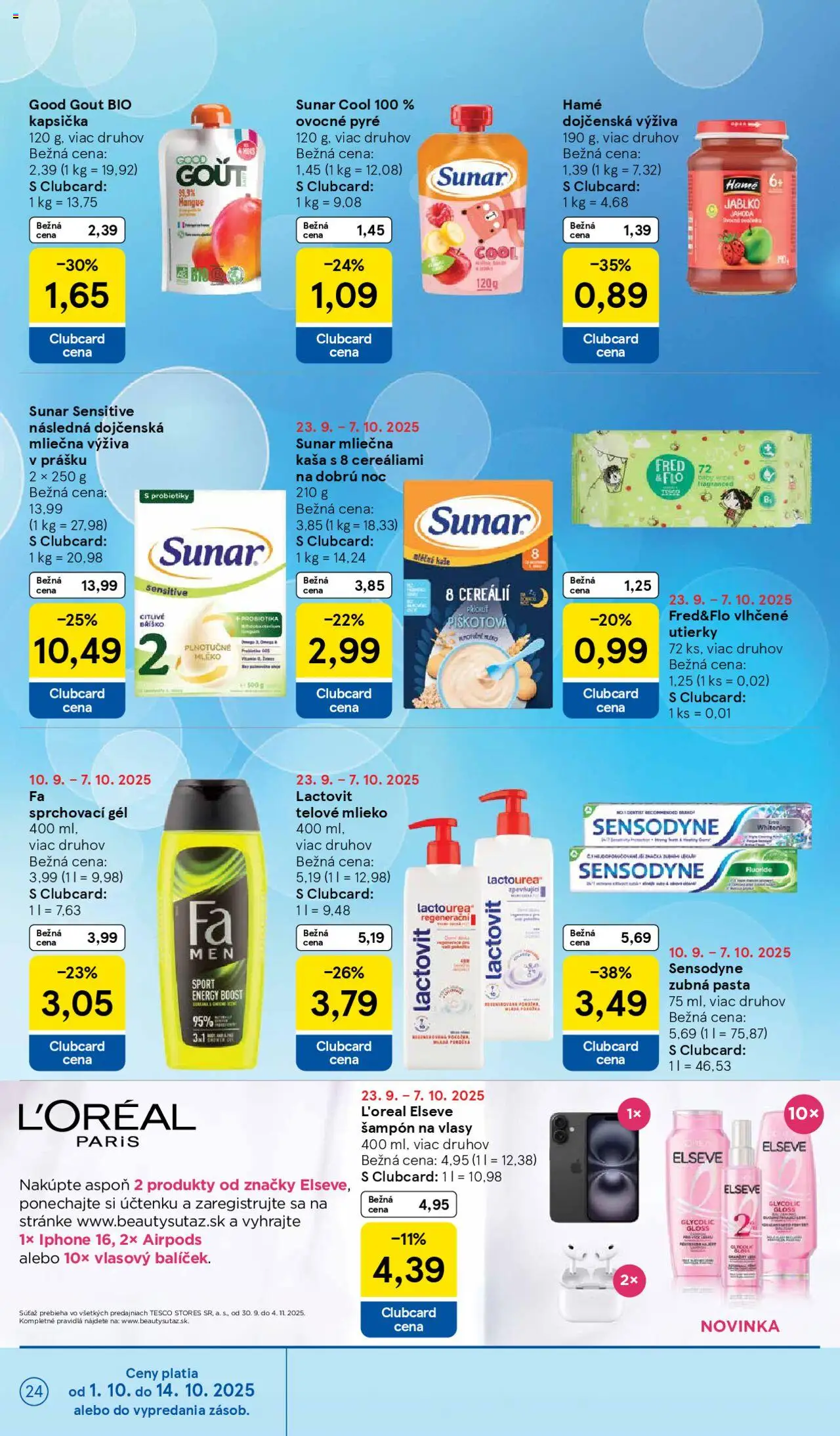 Nové Tesco akcie – leták je platný od 01.10.2025 | Strana: 24 | Produkty: Airpods, Mlieko, Zubná pasta