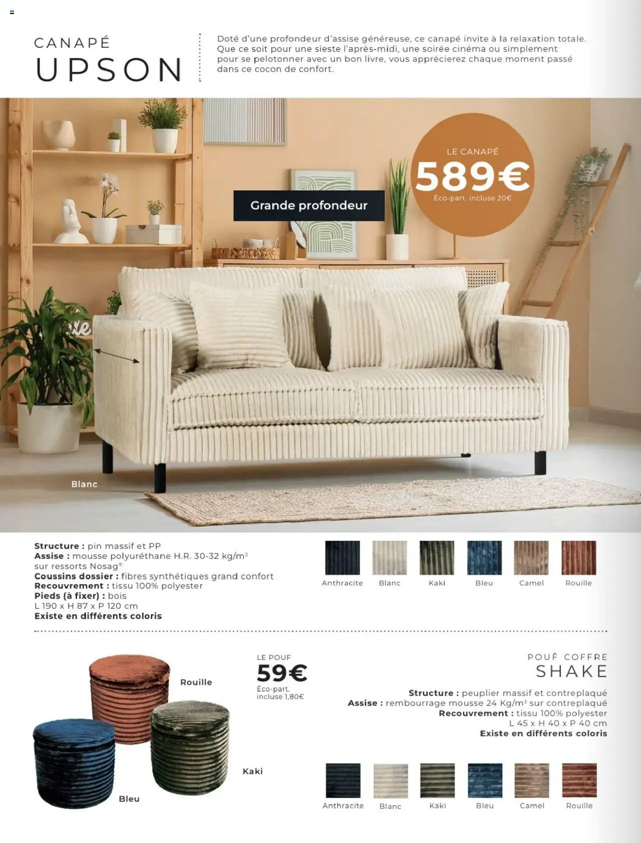 {H1} | Page: 14 | Produits: Kaki, Mousse, Canapé