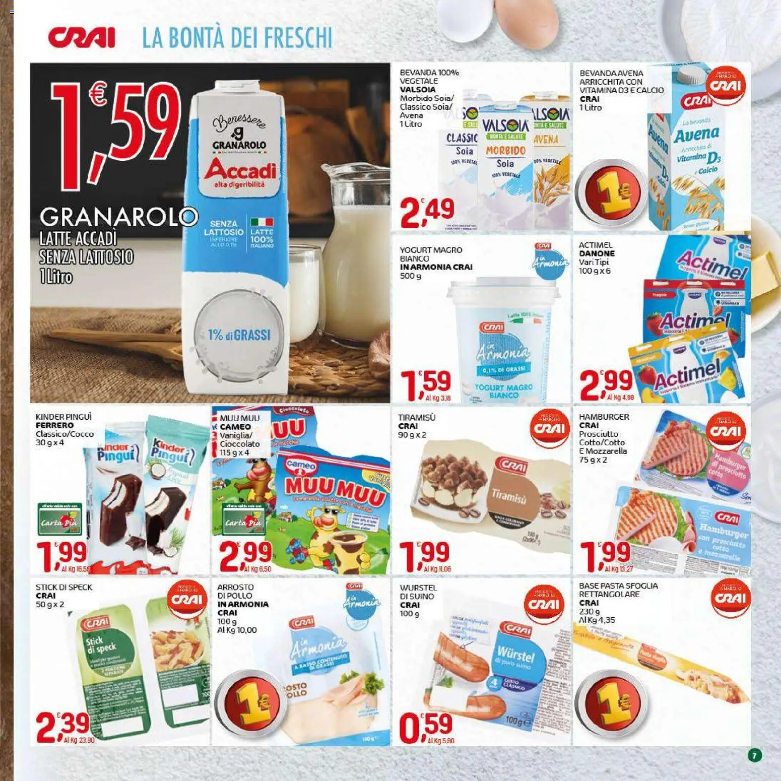 Volantino CRAI del 19.02.2026 | Pagina: 7 | Prodotti: Yogurt, Pasta sfoglia, Latte, Hamburger