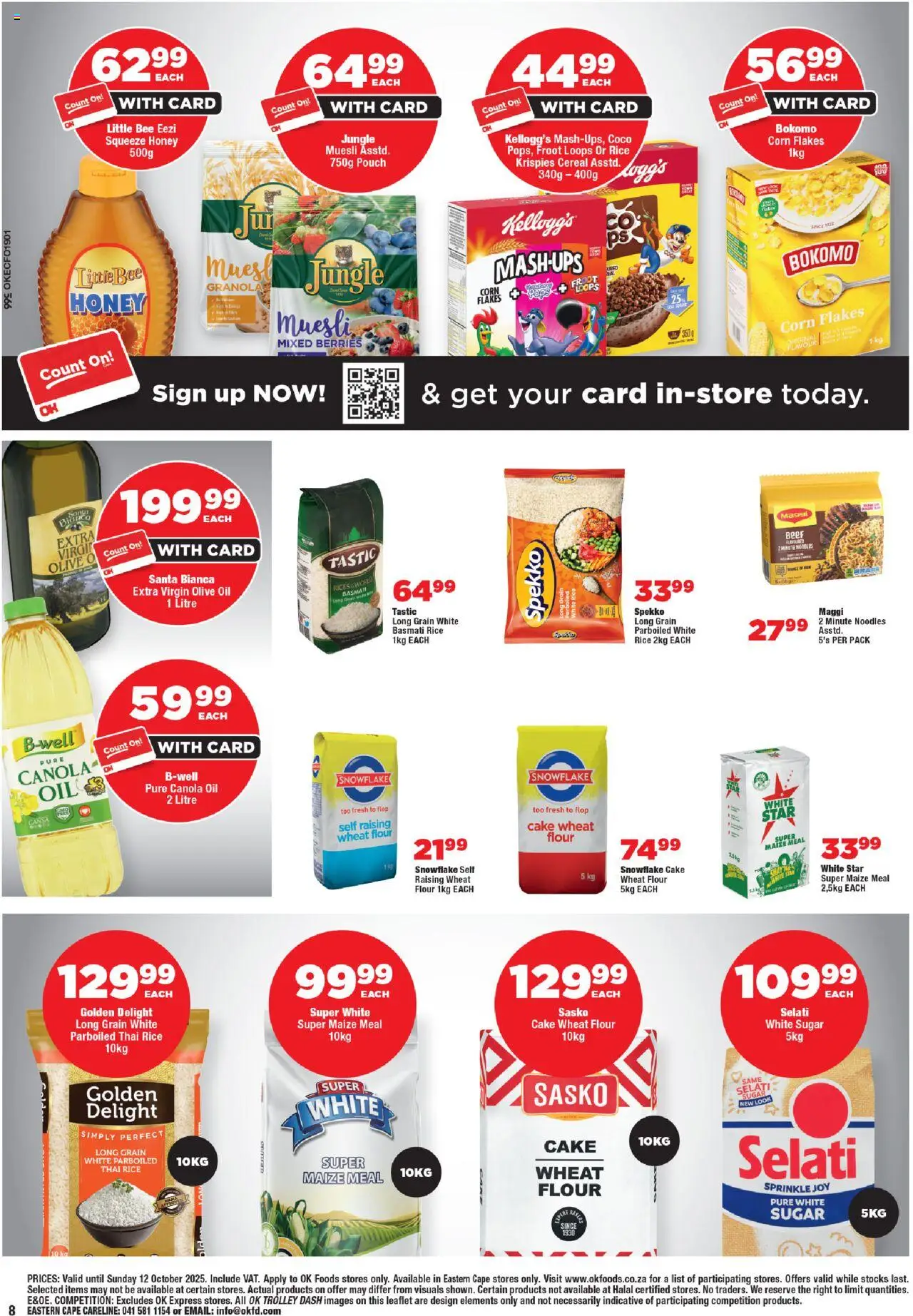 New OK Foods catalogue – valid from 24.09.2025 | Page: 8 | Products: Corn, Maize meal, Noodles, Peach