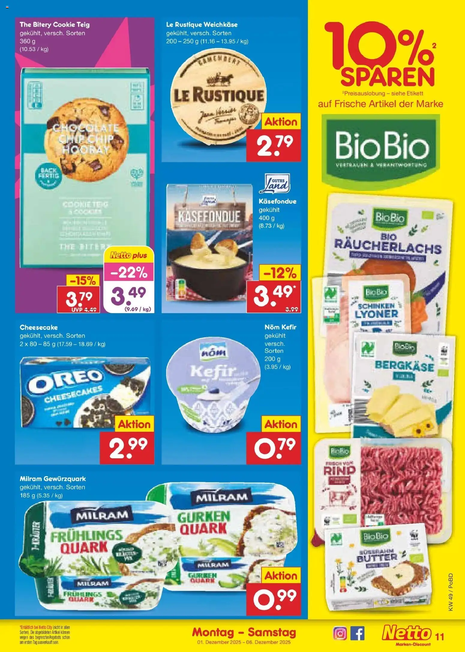 Netto Marken-Discount prospekt Regensburg	 – gültig ab 01.12.2025 | Seite: 11 | Produkte: Quark, Butter, Räucherlachs, Schinken