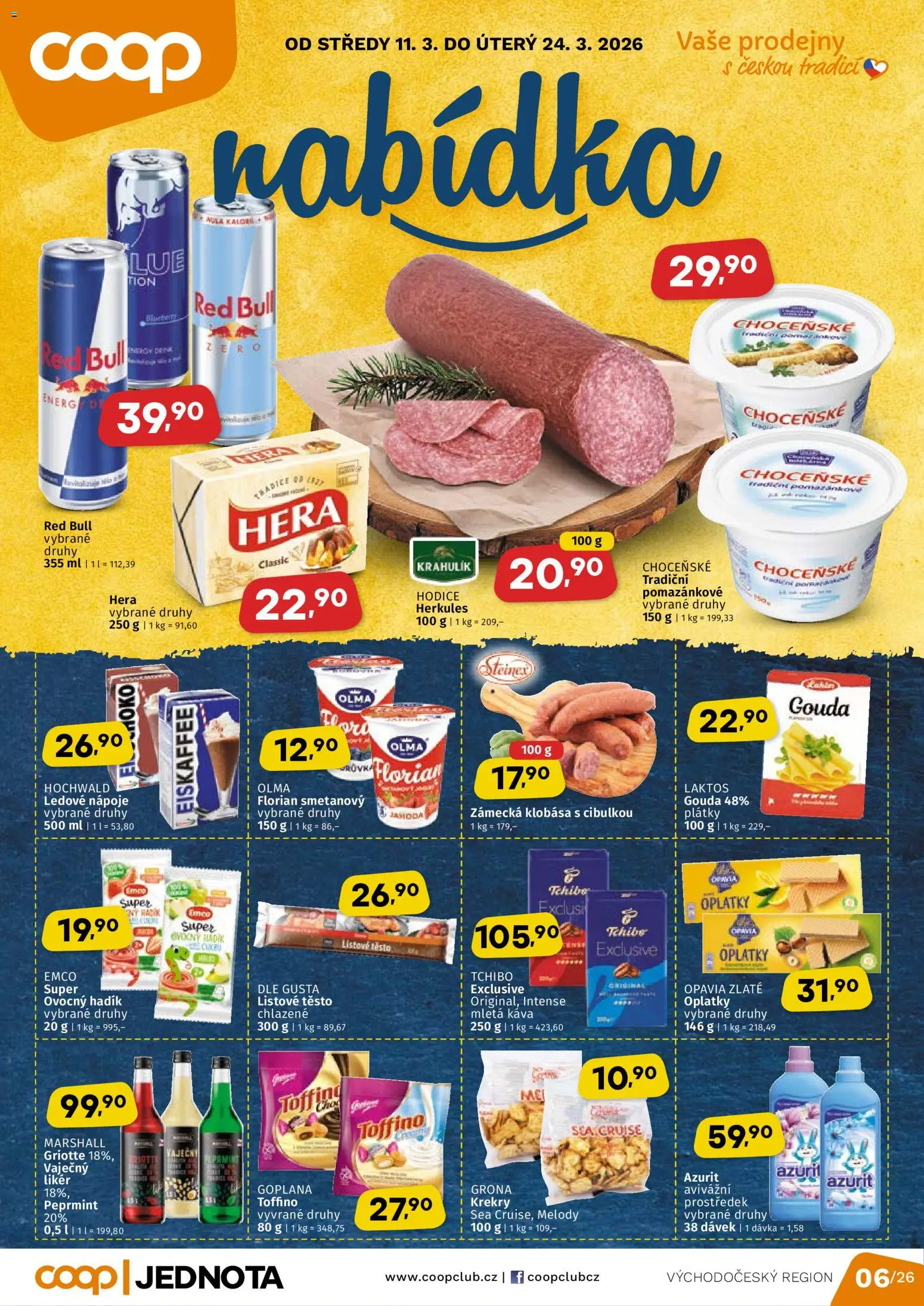 Coop leták - Východočeský region od 11.03.2026 | Strana: 1 | Produkty: Gouda, Red Bull, Vaječný Likér, Těsto