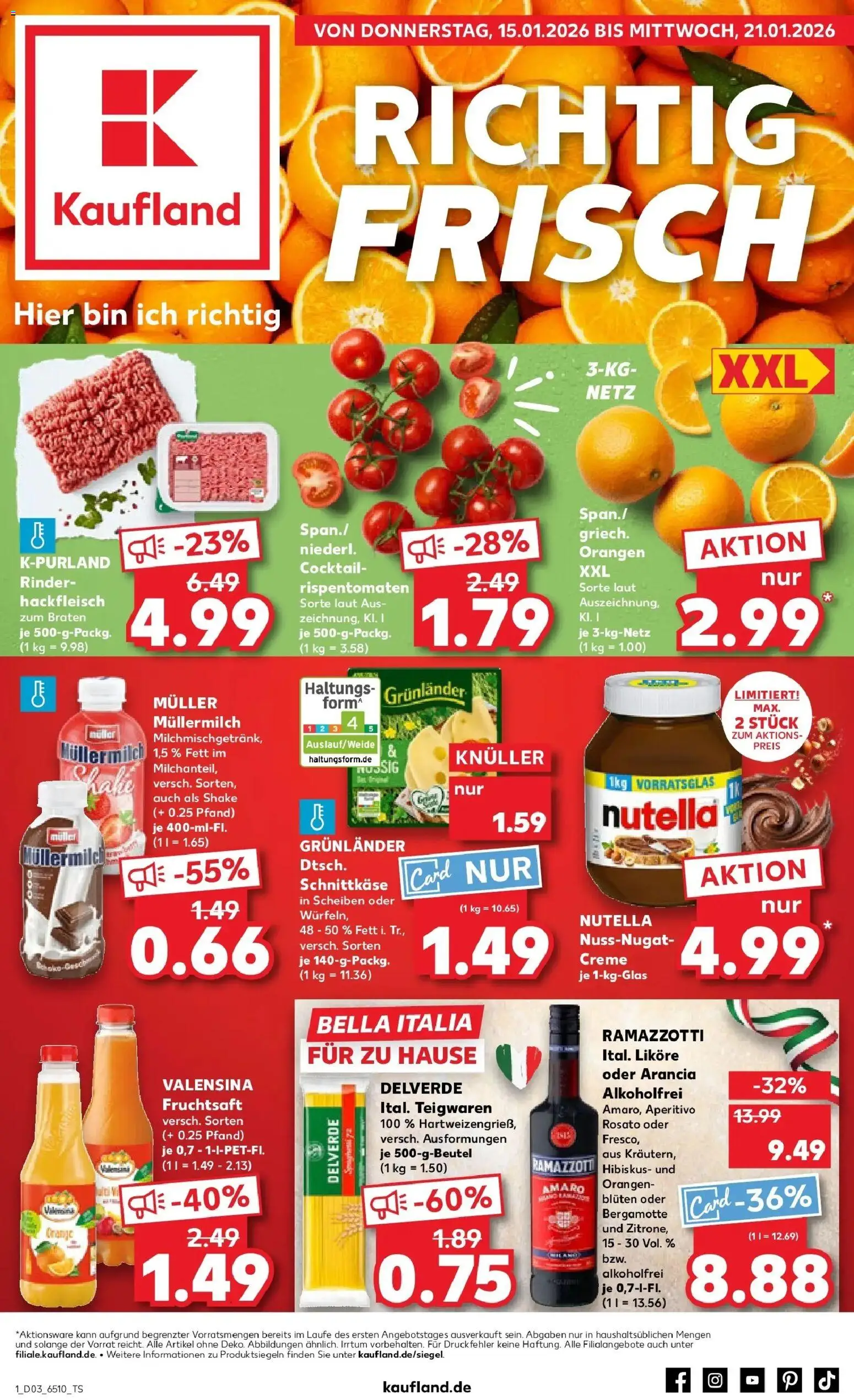 Kaufland prospekt Lengerich	 – gültig ab 15.01.2026 | Seite: 1 | Produkte: Orangen, Creme, Nutella, Valensina