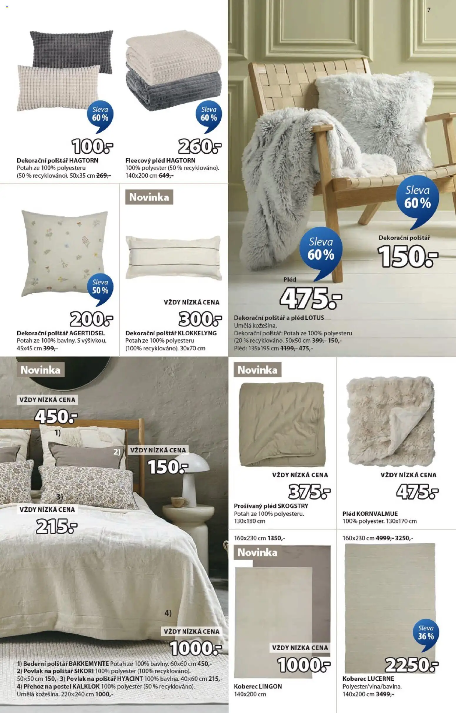 JYSK leták - Slevy od 23.02.2026 | Strana: 7 | Produkty: Přehoz, Povlak na polštář, Polštář, Koberec