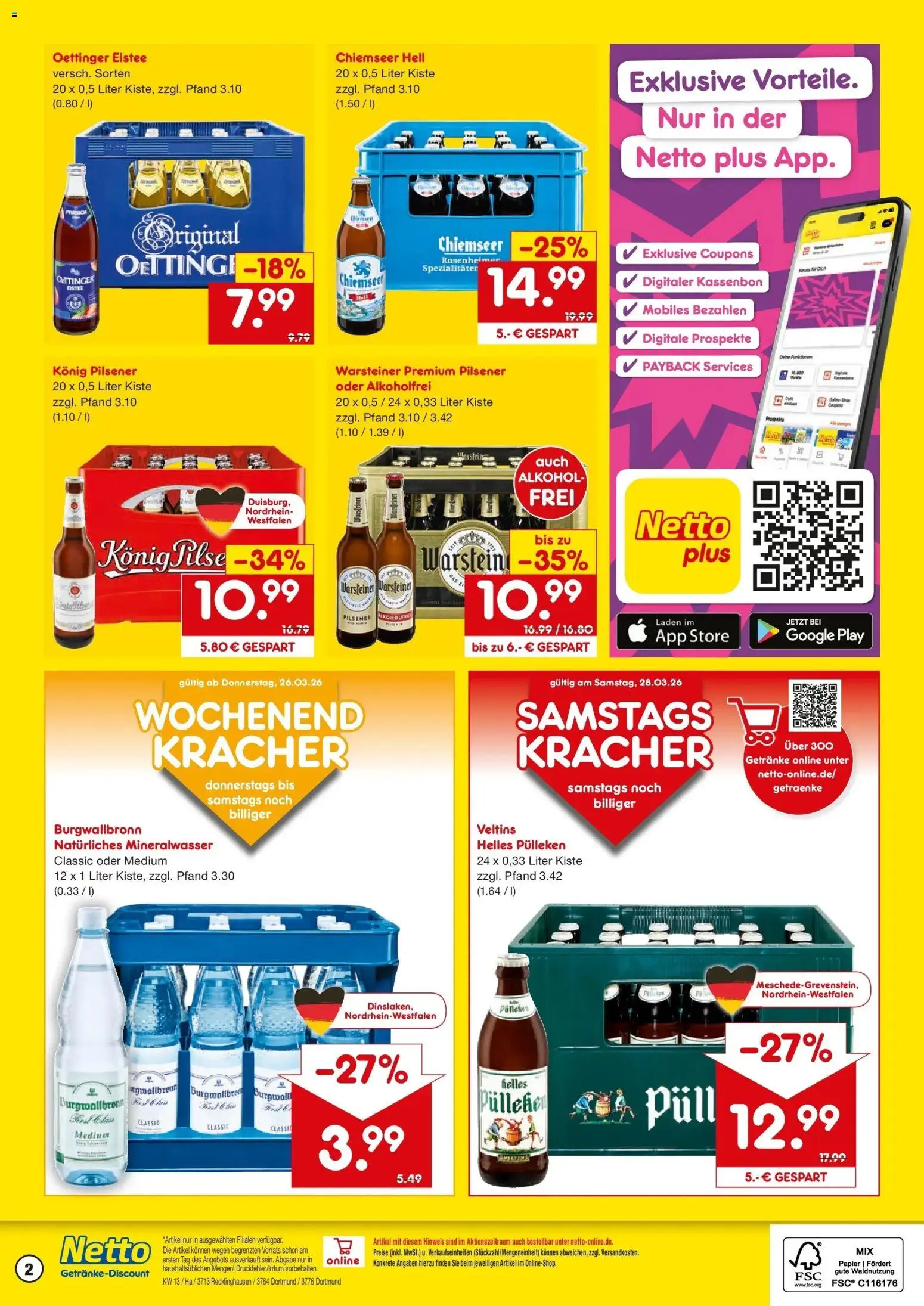 Netto Marken-Discount Prospekt Dortmund	 – gültig ab 23.03.2026 | Seite: 2 | Produkte: Helles pulleken, Konig pilsener, Oettinger, Warsteiner