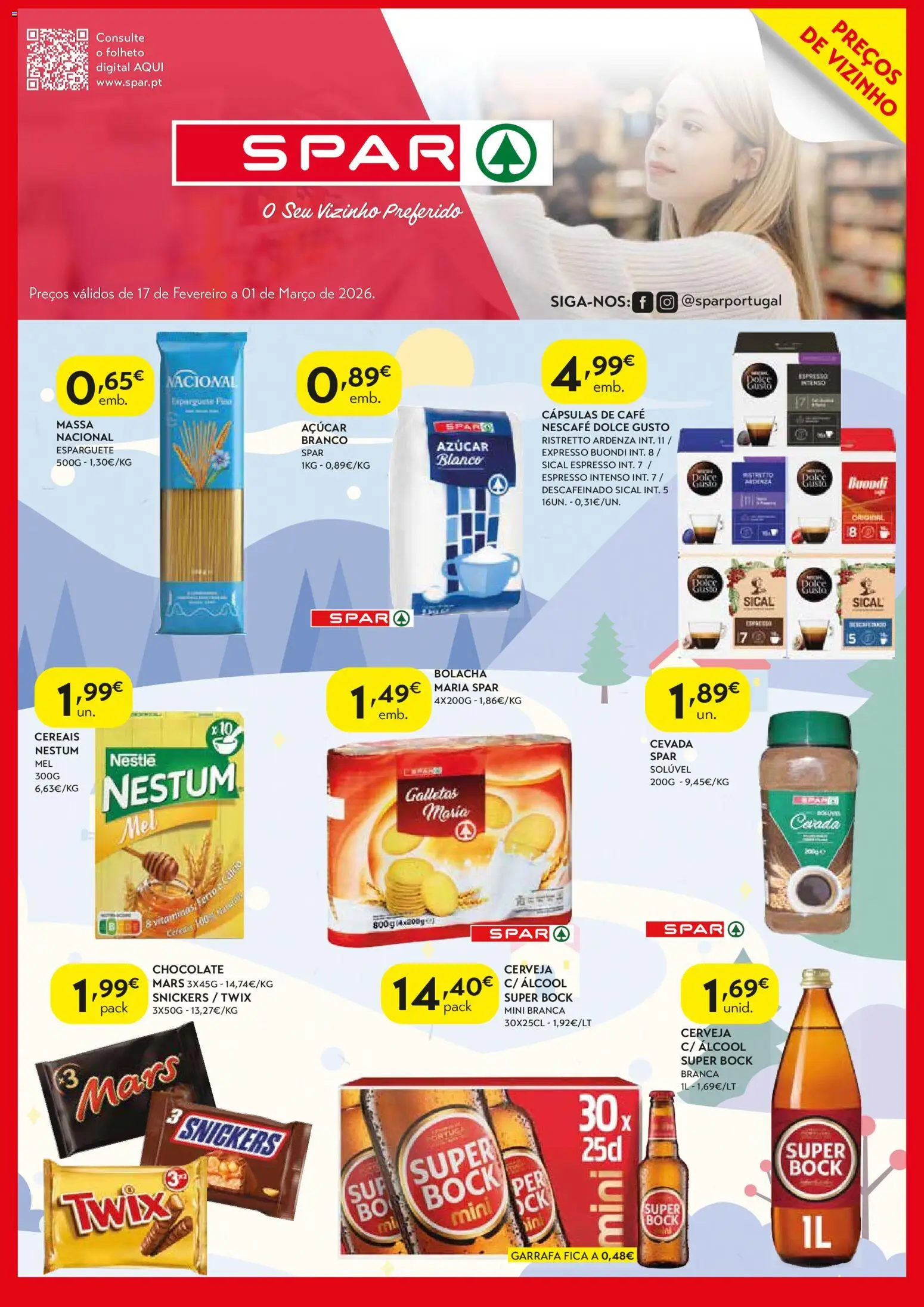 Spar - folheto │ válido de 17.02.2026 | Página: 1 | Produtos: Super bock, Nestlé, Açúcar, Massa