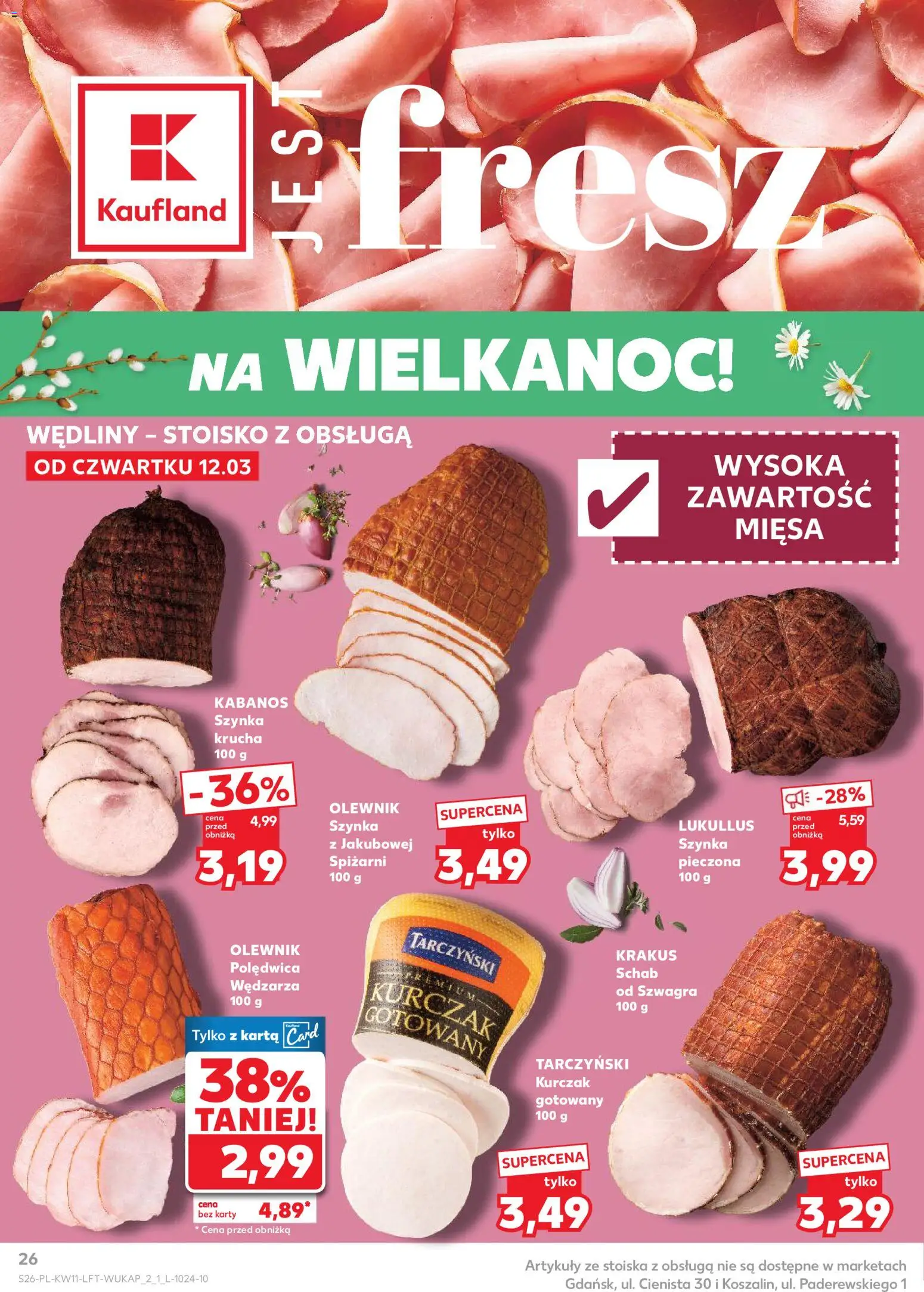 Kaufland gazetka od 12.03.2026 | Strona: 26 | Produkty: Karta, Kurczak, Szynka, Wędliny