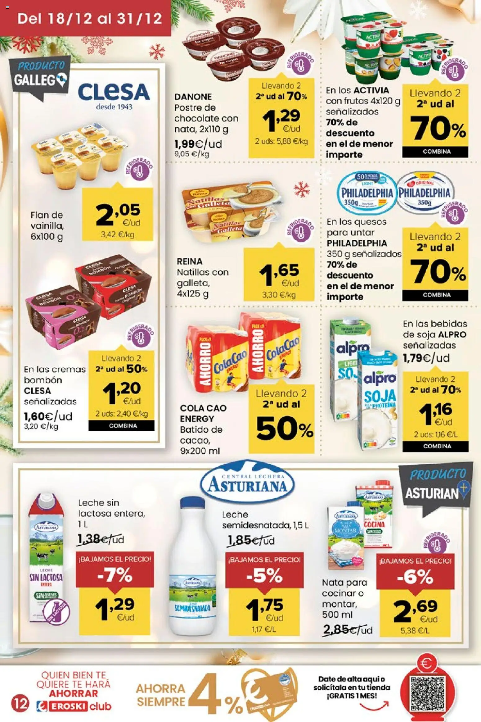 Eroski - Miramos por ti │ válido desde el 18.12.2025 | Página: 12 | Productos: Leche sin lactosa, Leche, Chocolate, Cocina