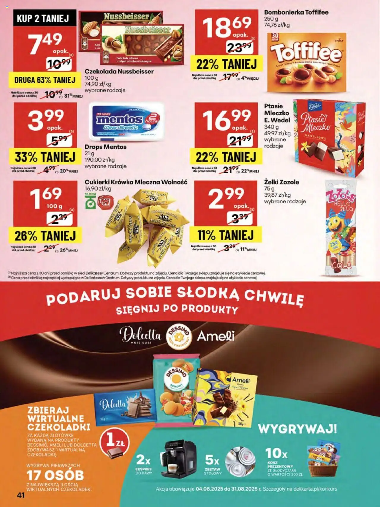 Delikatesy Centrum Gazetka od 21.08.2025 | Strona: 41 | Produkty: Czekoladki, Delikatesy, Kosz, Cukierki