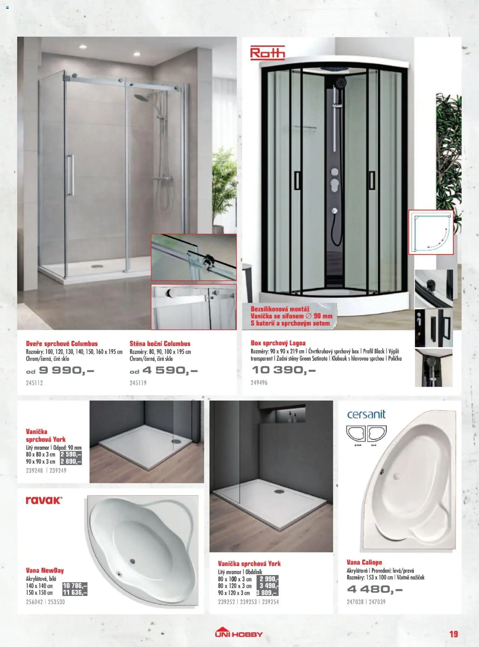 Uni Hobby katalog - Dlažby, obklady a sanita 2026 od 20.02.2026 | Strana: 19 | Produkty: Polička, Box, Klobouk, Vana
