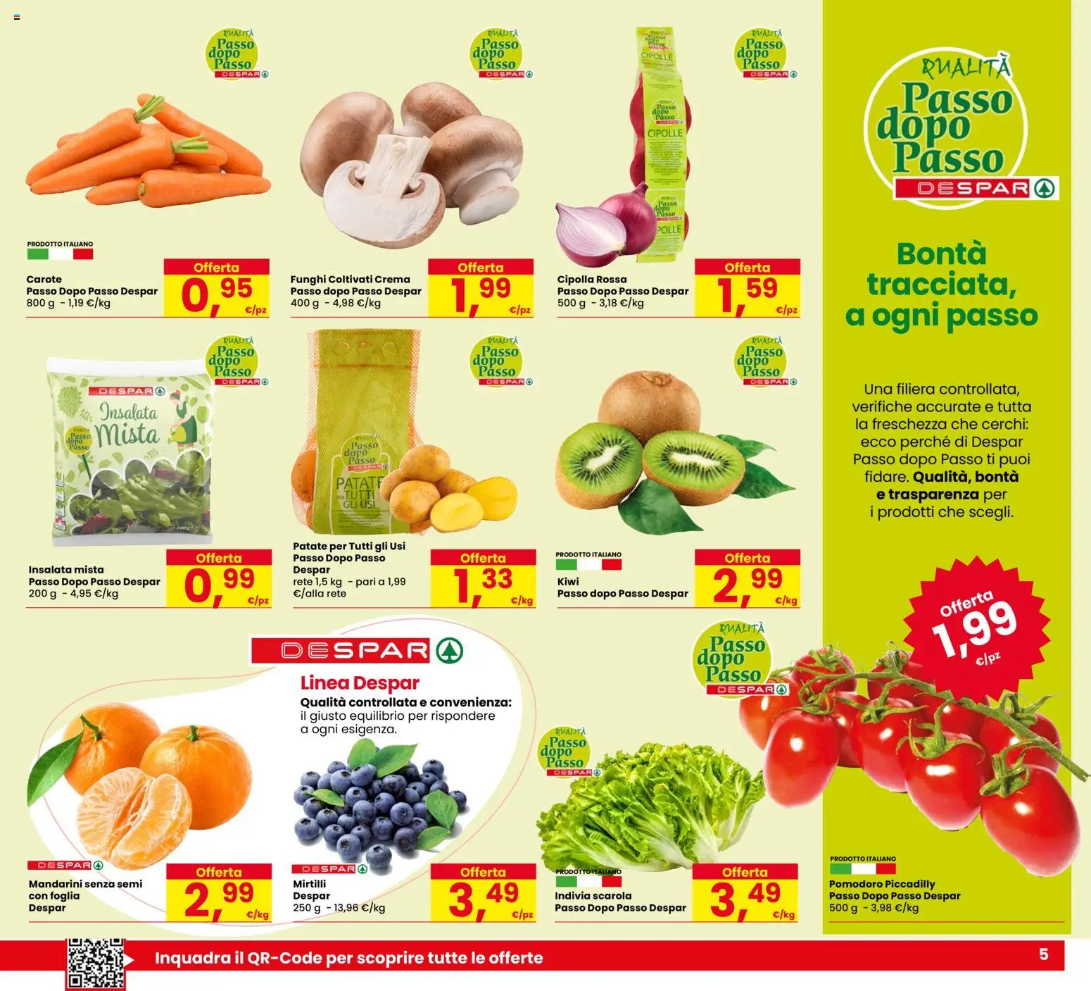 Volantino Despar del 17.03.2026 | Pagina: 5 | Prodotti: Pomodoro, Carote, Funghi, Indivia