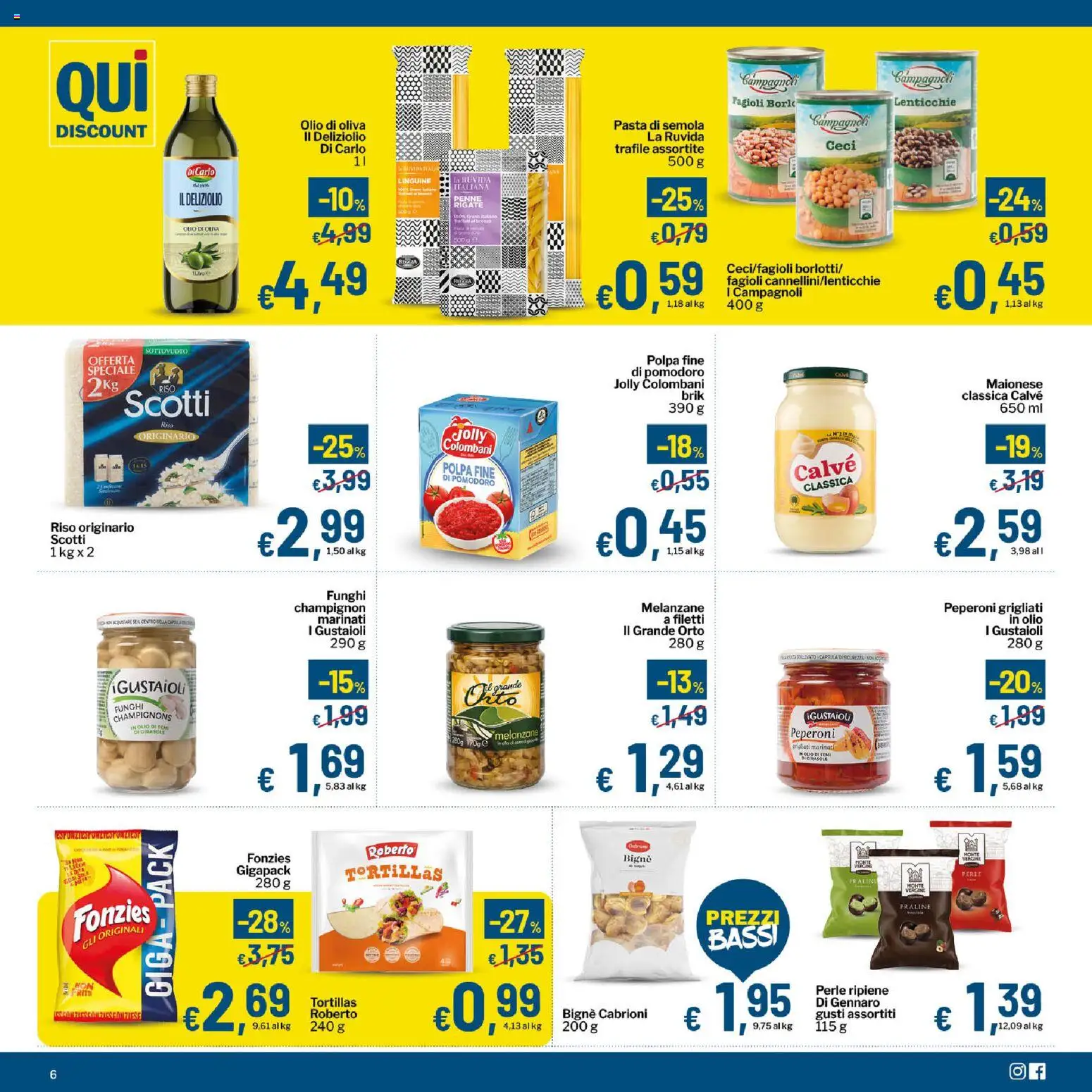 Volantino Qui Discount del 17.02.2026 | Pagina: 6 | Prodotti: Riso, Ceci, Penne, Olio di Oliva