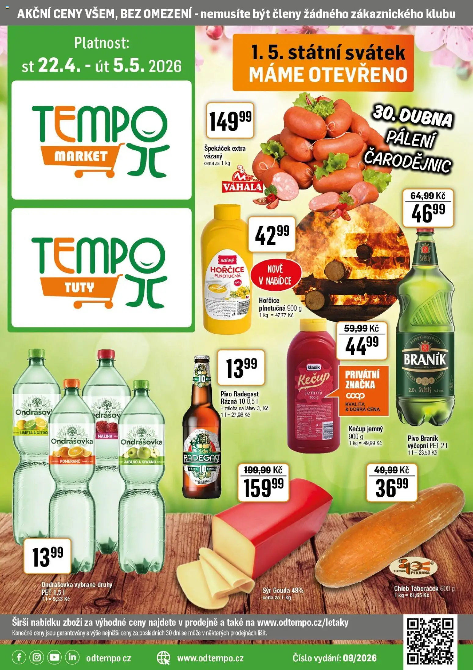 Tempo leták - Tuty od 22.04.2026 | Strana: 1 | Produkty: Ondrášovka, Sýr Gouda, Pivo Braník, Hořčice
