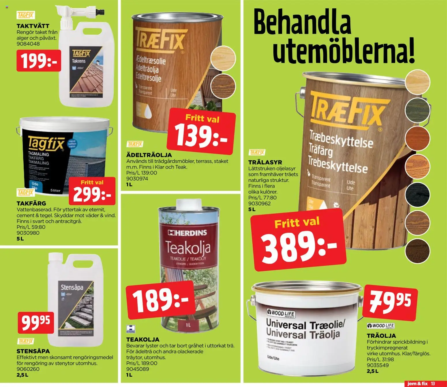 Jem & Fix reklamblad aktuell från 16.03.2026 | Sida: 13 | Produkter: Rengöringsmedel, Träolja