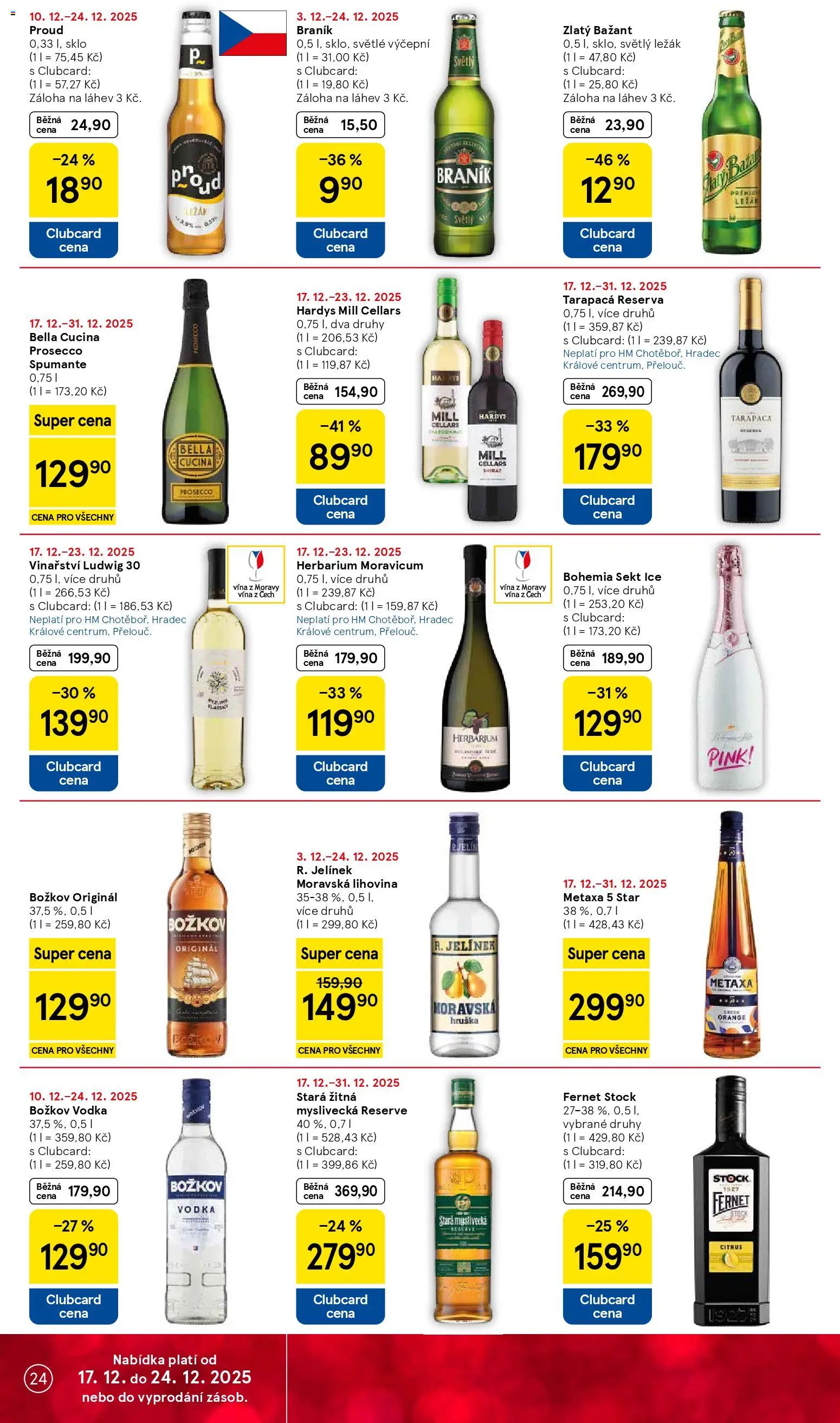 Tesco leták - Hypermarket od 17.12.2025 | Strana: 24 | Produkty: Bohemia sekt, Zlatý Bažant, Bohemia Sekt Ice, Láhev