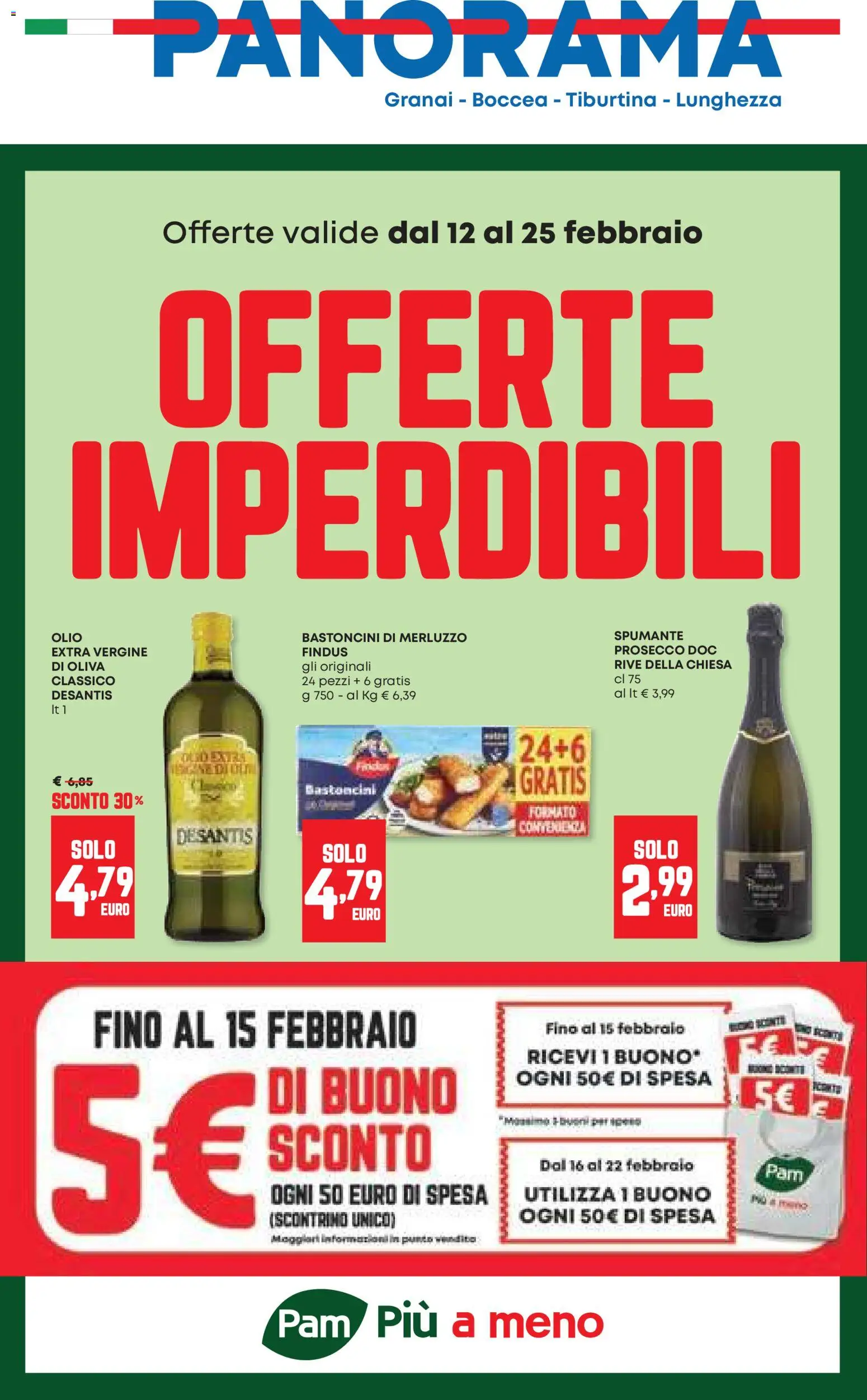 Volantino Panorama del 12.02.2026 | Pagina: 1 | Prodotti: Merluzzo, Prosecco, Olio, Spumante
