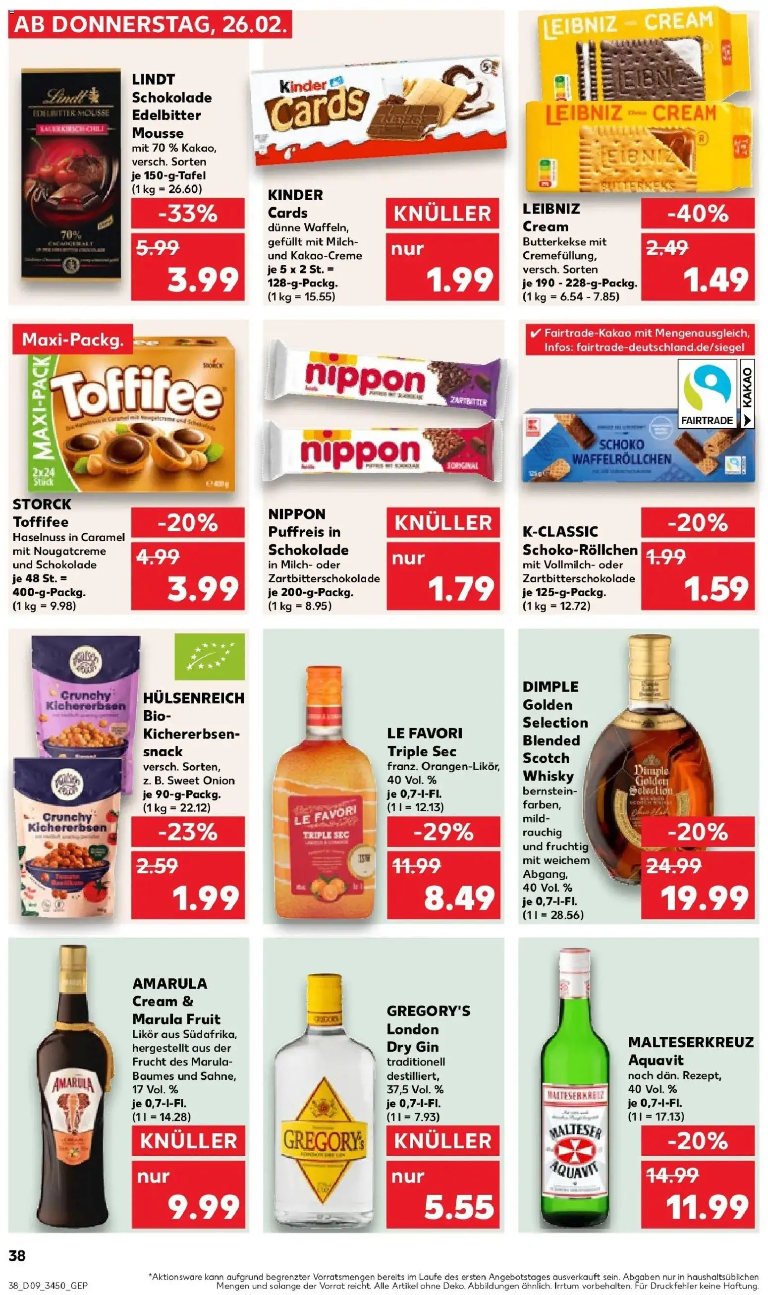 Kaufland prospekt Torgau	 – gültig ab 26.02.2026 | Seite: 38 | Produkte: Milch, Schokolade, Toffifee, Gin