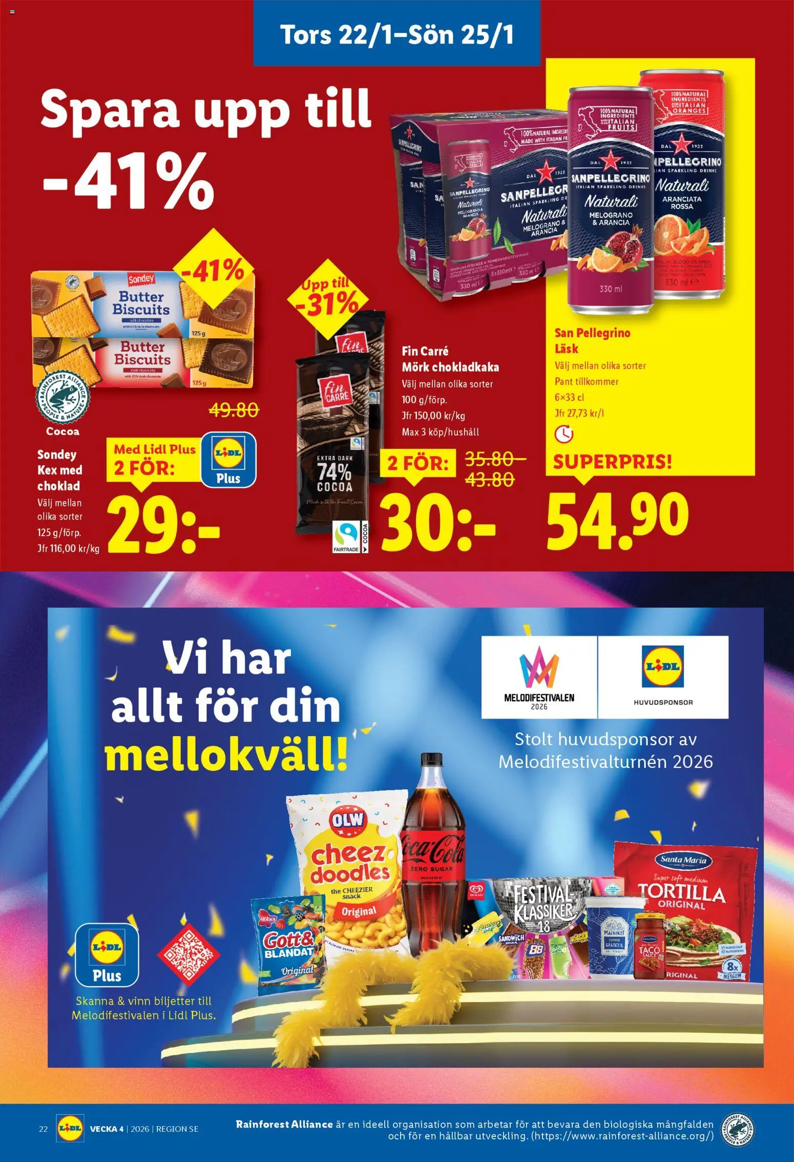 Lidl reklamblad aktuell från 19.01.2026 | Sida: 26 | Produkter: Chokladkaka, San pellegrino, Tortilla, Choklad
