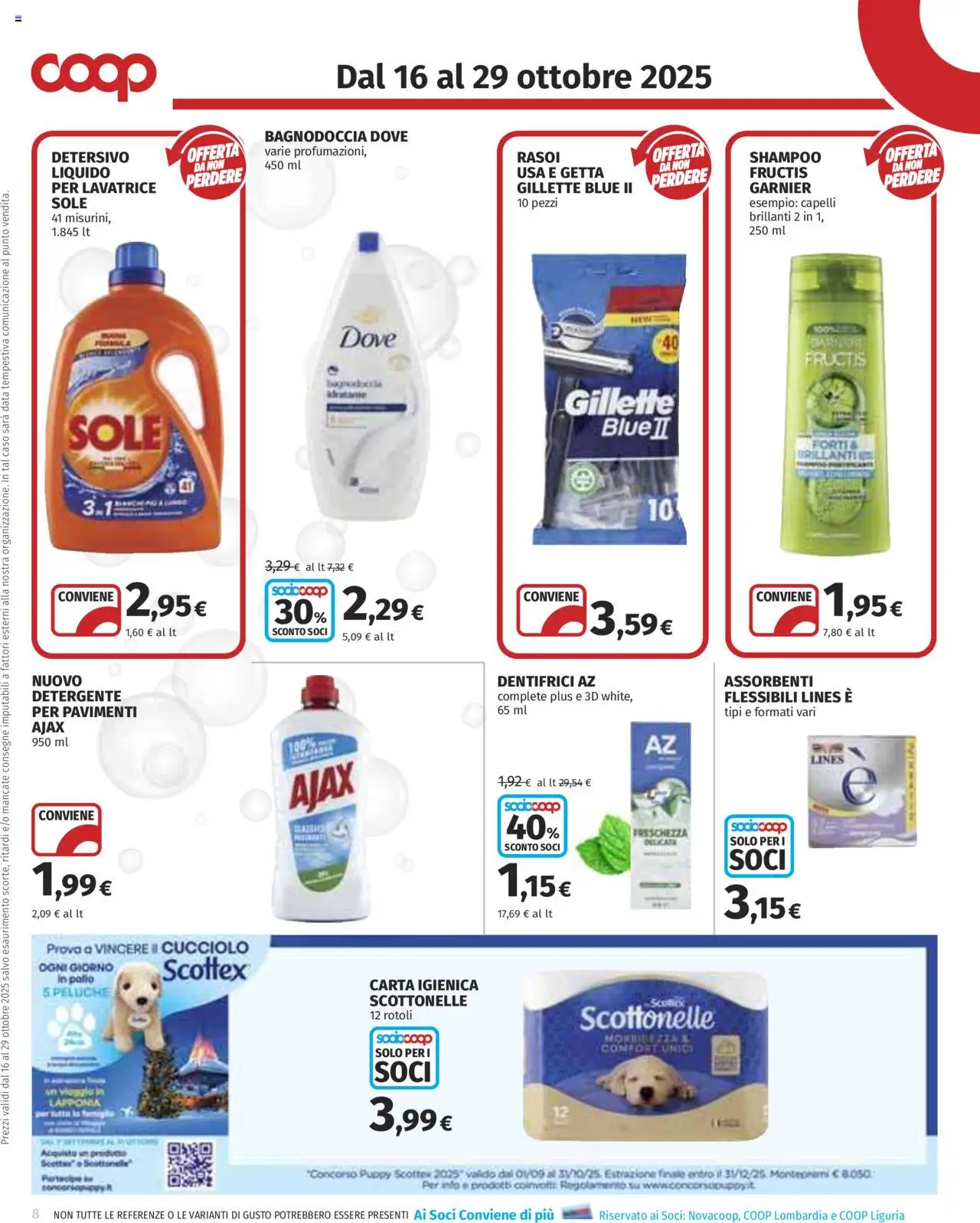 Volantino COOP del 16.10.2025 | Pagina: 8 | Prodotti: Peluche, Carta igienica, Lavatrice, Data