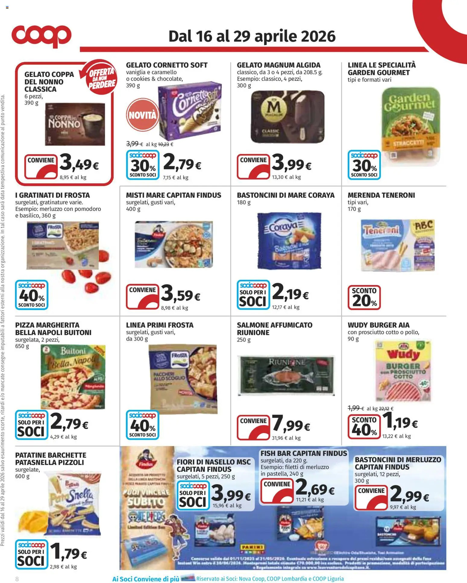 Volantino COOP del 16.04.2026 | Pagina: 8 | Prodotti: Salmone affumicato, Gelato, Pomodoro, Paccheri