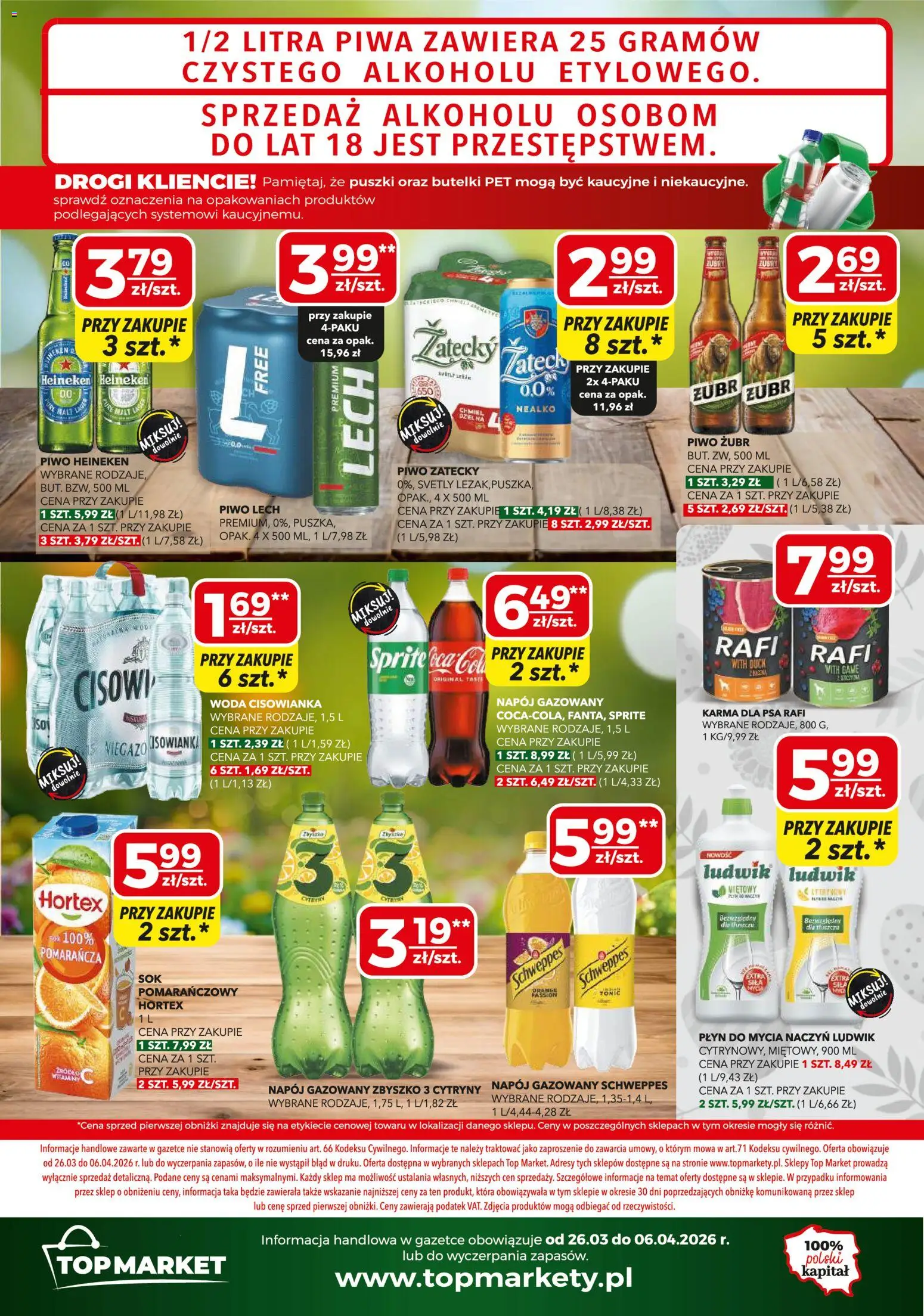 Top Market gazetka mini od 26.03.2026 | Strona: 4 | Produkty: Piwo żubr, Top, Woda, Heineken