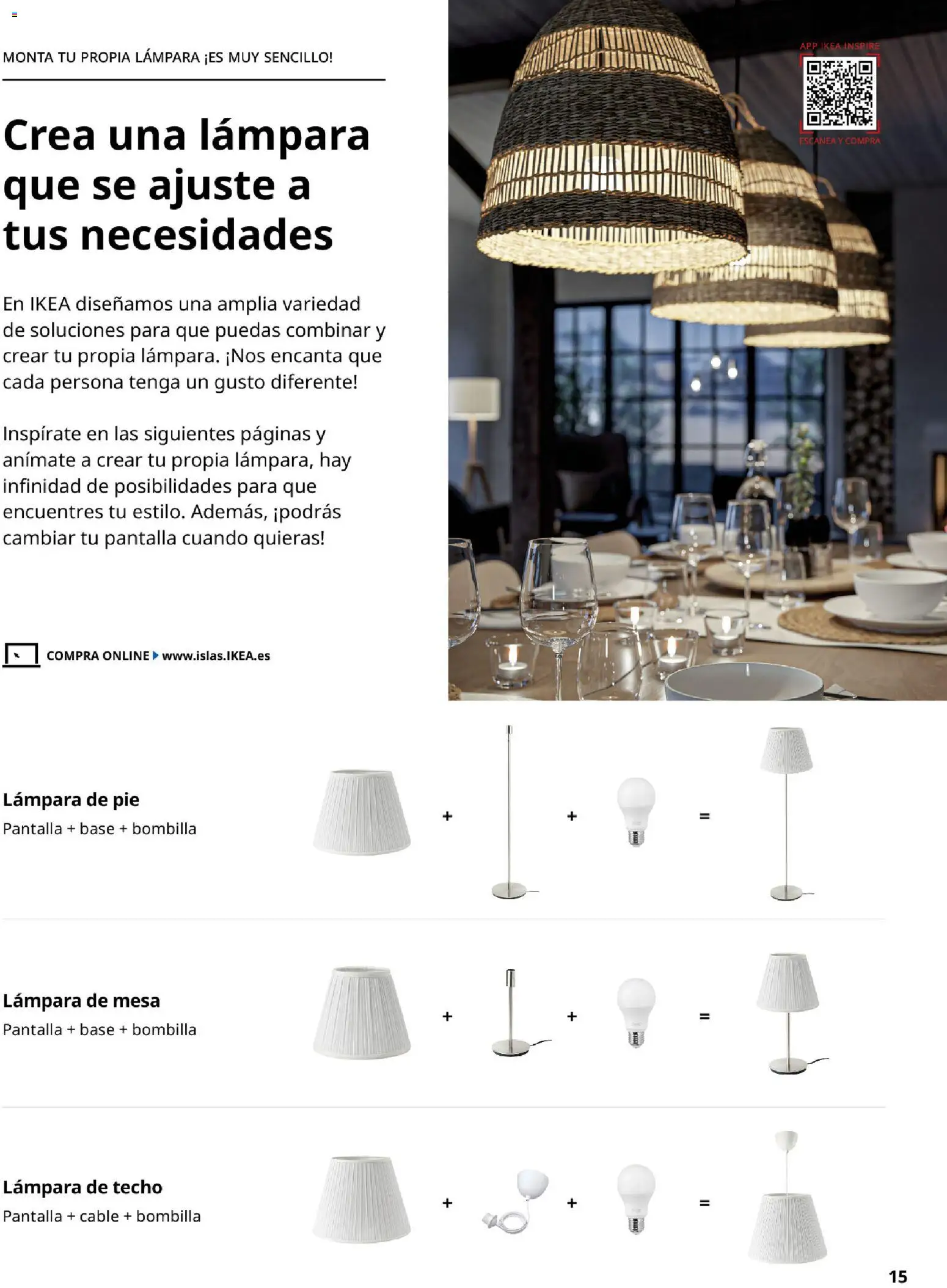 Catálogo IKEA Iluminación y hogar inteligente │ válido desde el 06.03.2026 | Página: 15 | Productos: Cable, Lámpara de pie, Mesa, Lámpara