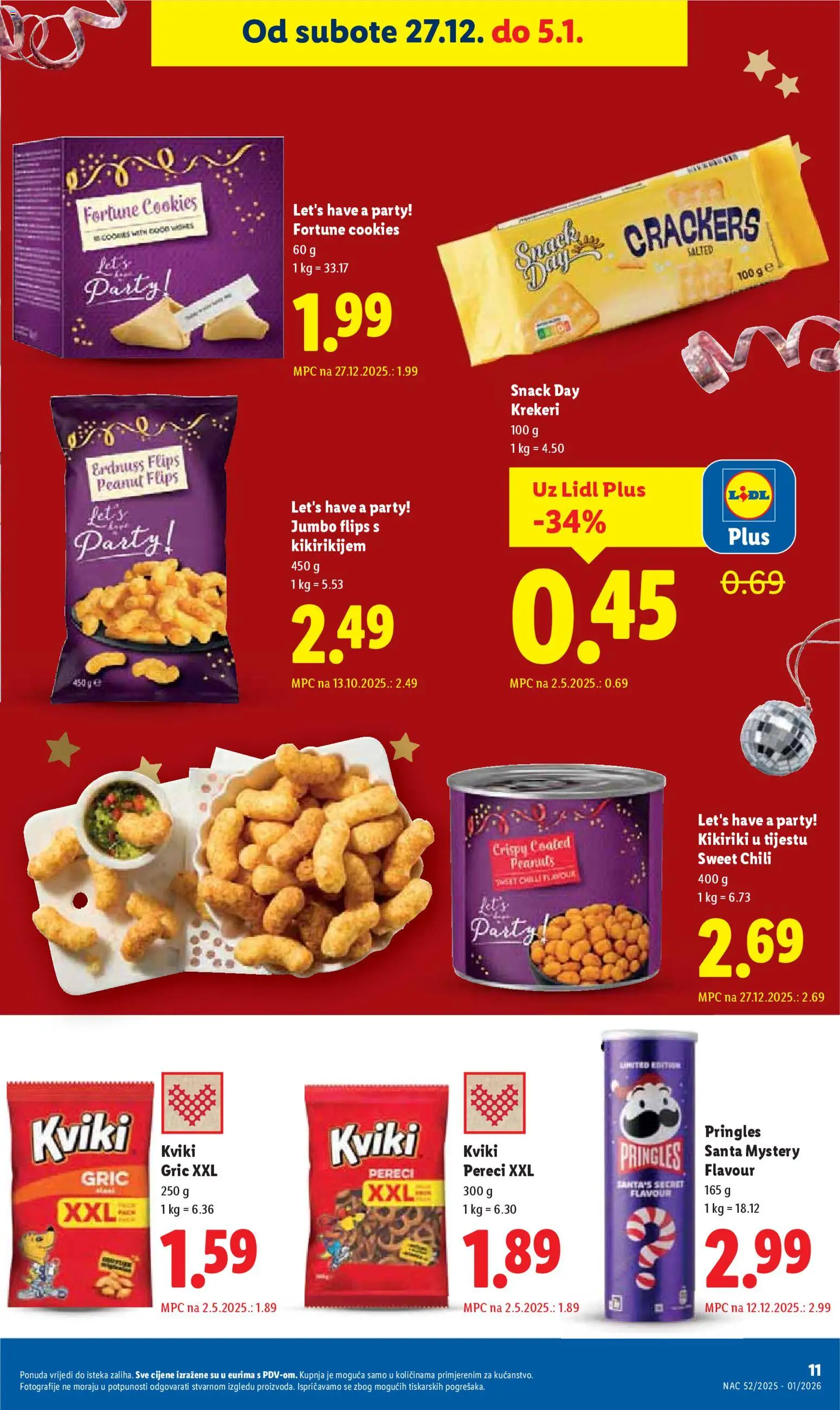 Lidl katalog | vrijedi od 27.12.2025 | Stranica: 11 | Proizvodi: Pringles, Kikiriki, Krekeri, Pereci