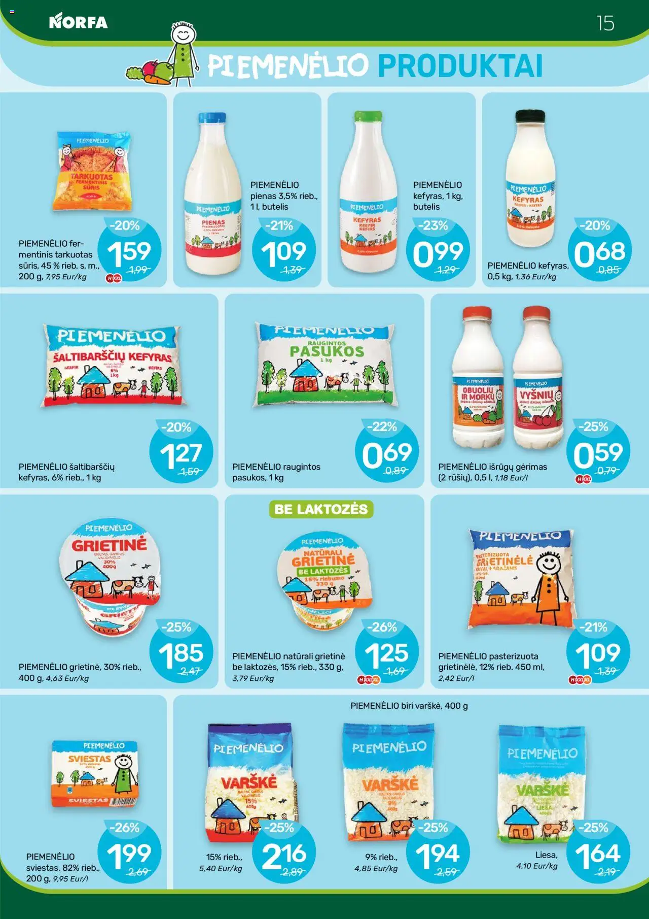 NORFA leidinys│galioja nuo 07.08.2025 | Puslapis: 15 | Prekių: Fermentinis sūris, Sviestas, Varškė, Grietinė