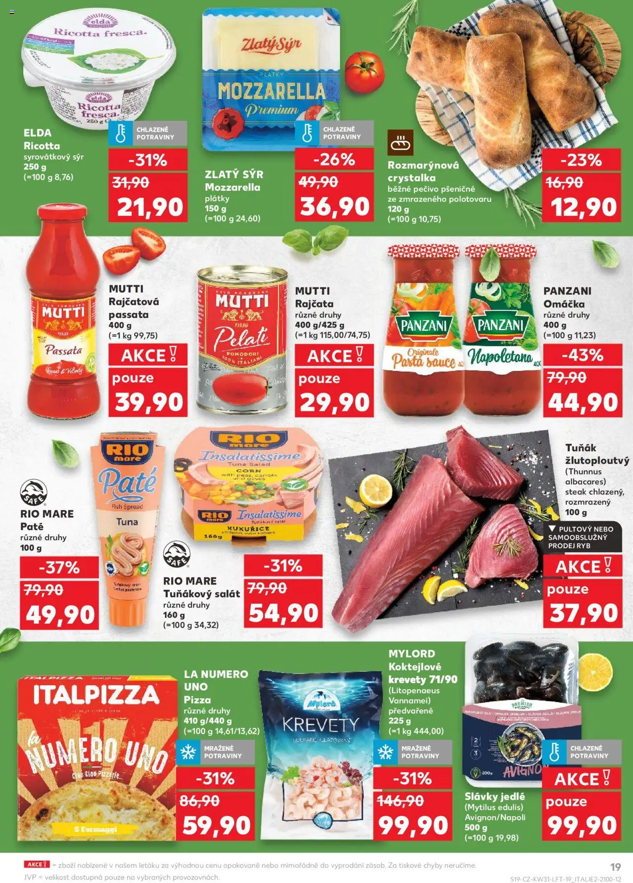 Kaufland leták - Plzeň Bory od 30.07.2025 | Strana: 19 | Produkty: Pizza, Passata, Potraviny, Mozzarella