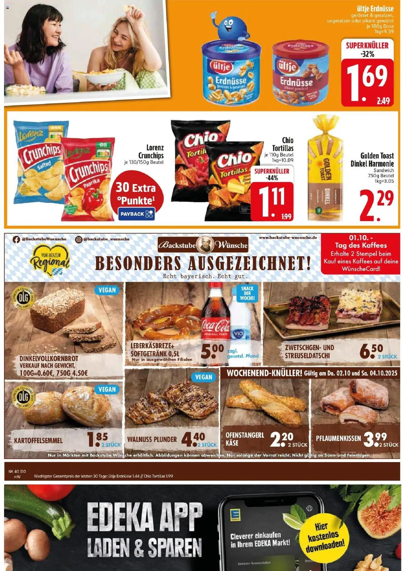 Edeka prospekt Markt Schwaben	 – gültig ab 28.09.2025 | Seite: 10 | Produkte: Ultje erdnusse, Cola, Lorenz crunchips, Chips