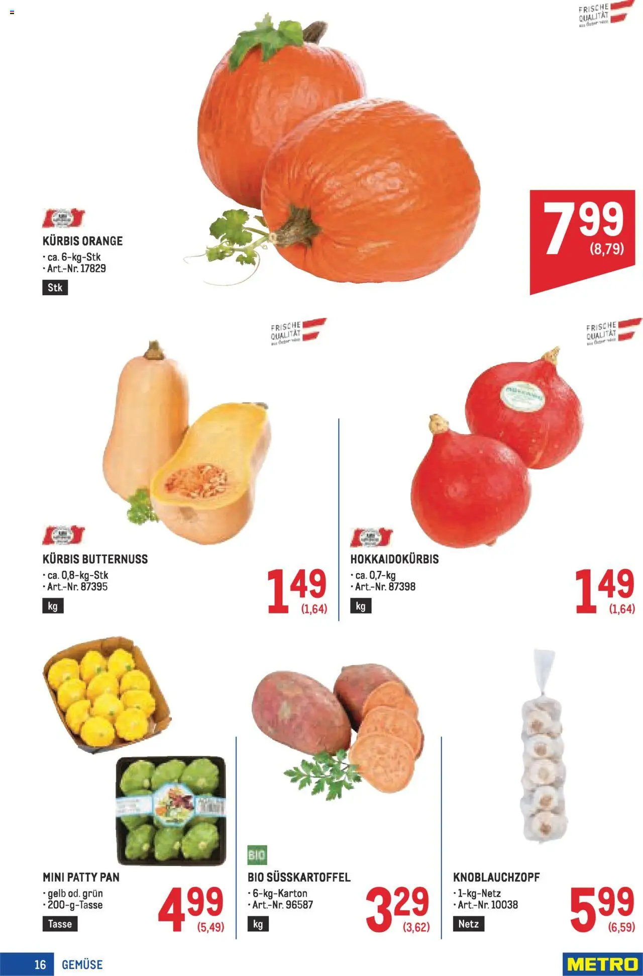 Metro angebote Profi gültig ab 16.10.2025 | Seite: 16 | Produkte: Gemüse, Kürbis