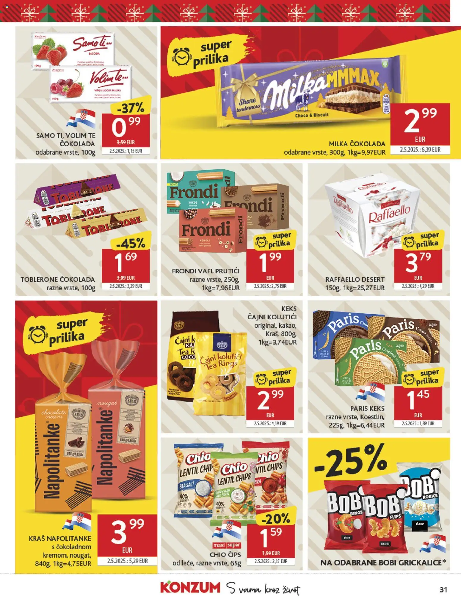 Konzum katalog | vrijedi od 10.12.2025 | Stranica: 31 | Proizvodi: Flips, Čajni kolutići, Čokolada, Milka