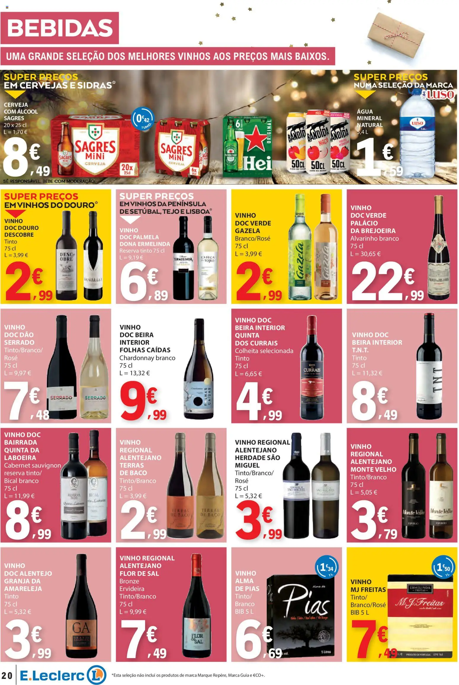 E.Leclerc folheto │ válido de 27.11.2025 | Página: 20 | Produtos: Agua, Sal, Vinho, Cerveja