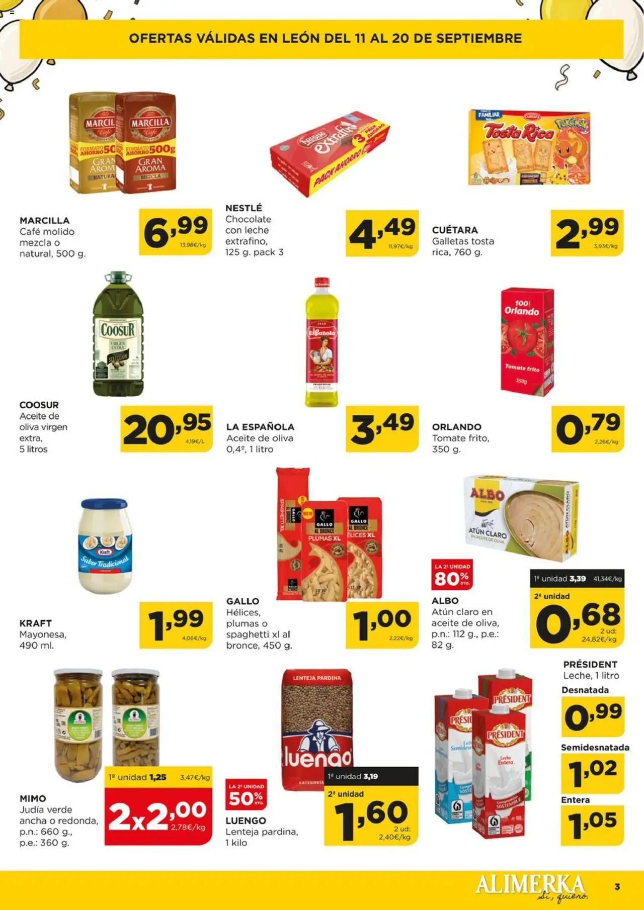Alimerka - Reapertura │ válido desde el 11.09.2025 | Página: 3 | Productos: Café, Café molido, Chocolate con leche, Atún claro