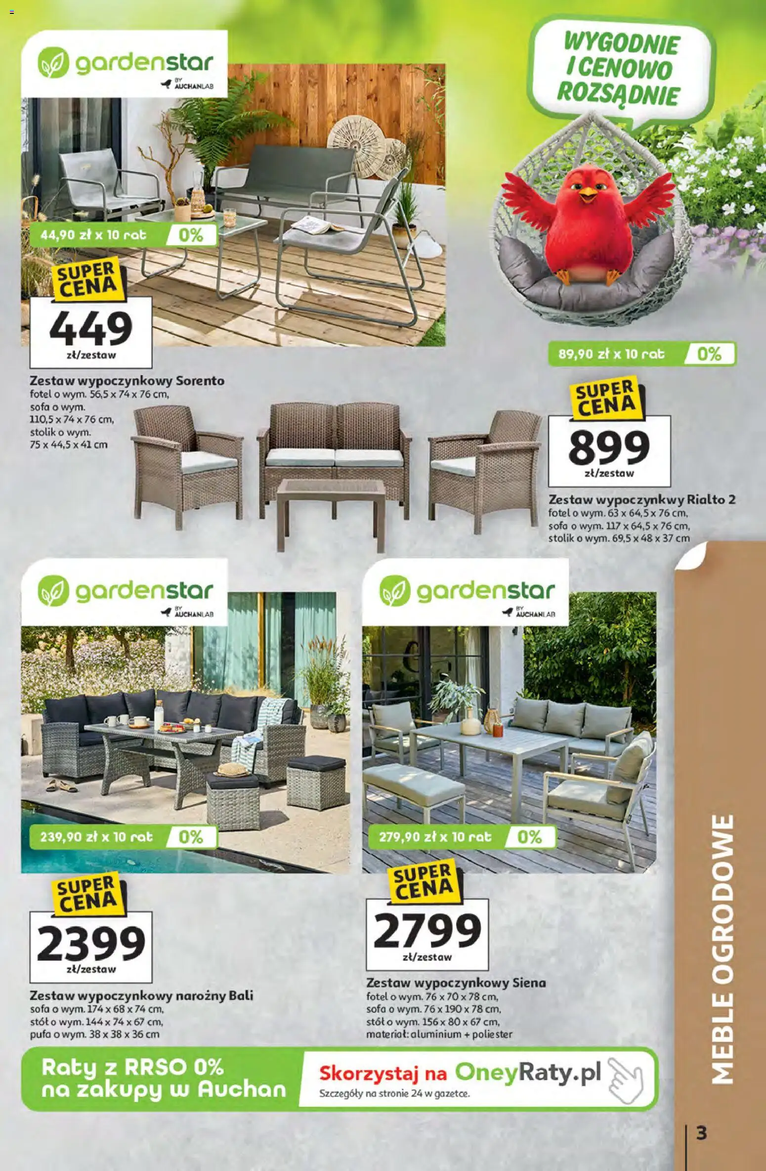 Auchan gazetka - Strefa Relaksu Hipermarket od 09.04.2026 | Strona: 3 | Produkty: Sofa, Fotel, Zestaw wypoczynkowy, Stół