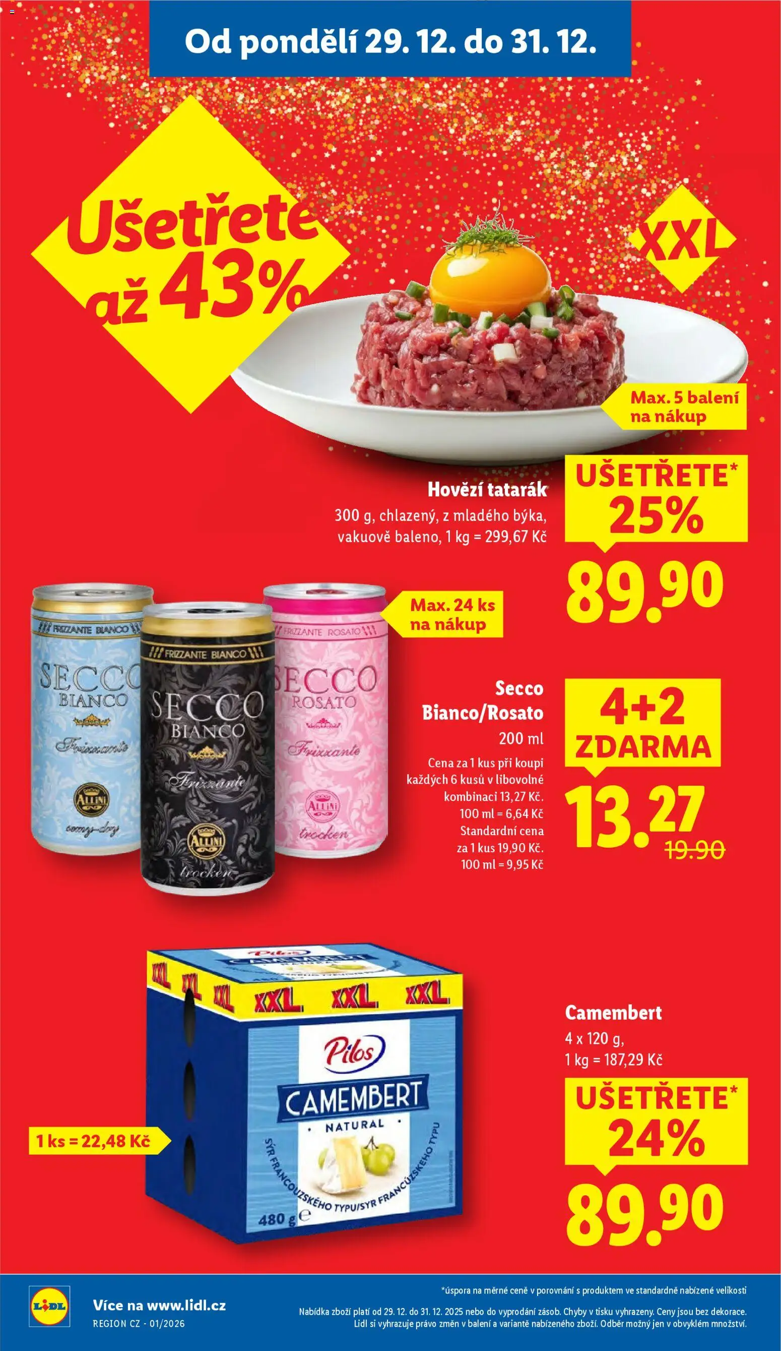 Lidl leták od 29.12.2025 | Strana: 2 | Produkty: Hovězí, Secco rosato, Camembert, Tatarák