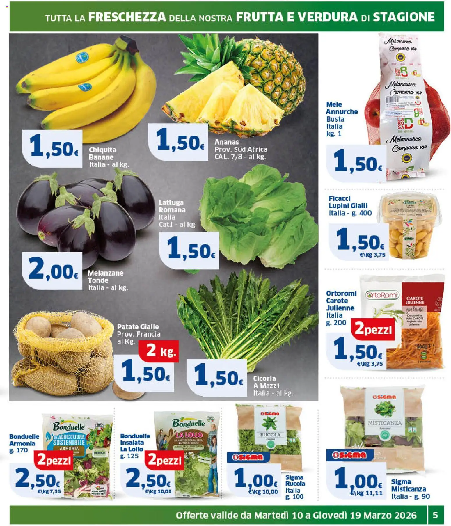 Volantino SIGMA del 10.03.2026 | Pagina: 5 | Prodotti: Lupini, Misticanza, Banane, Melanzane