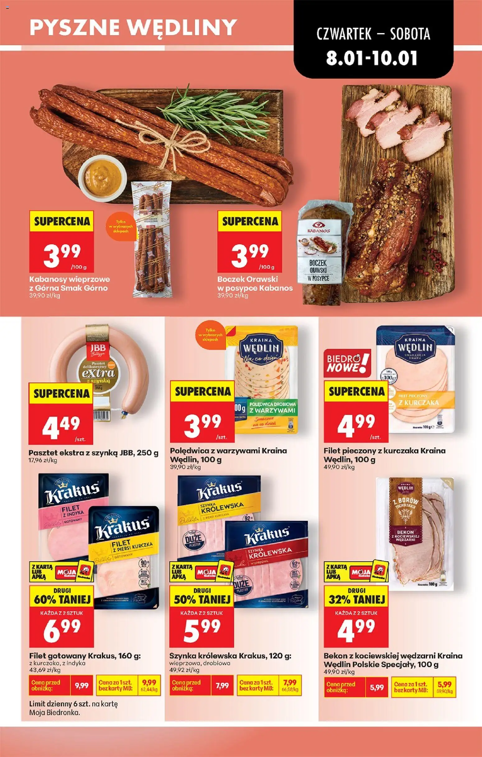 Biedronka gazetka - Oferta w tym tygodniu od 08.01.2026 | Strona: 43 | Produkty: Karta, Piersi, Kabanosy, Wędliny